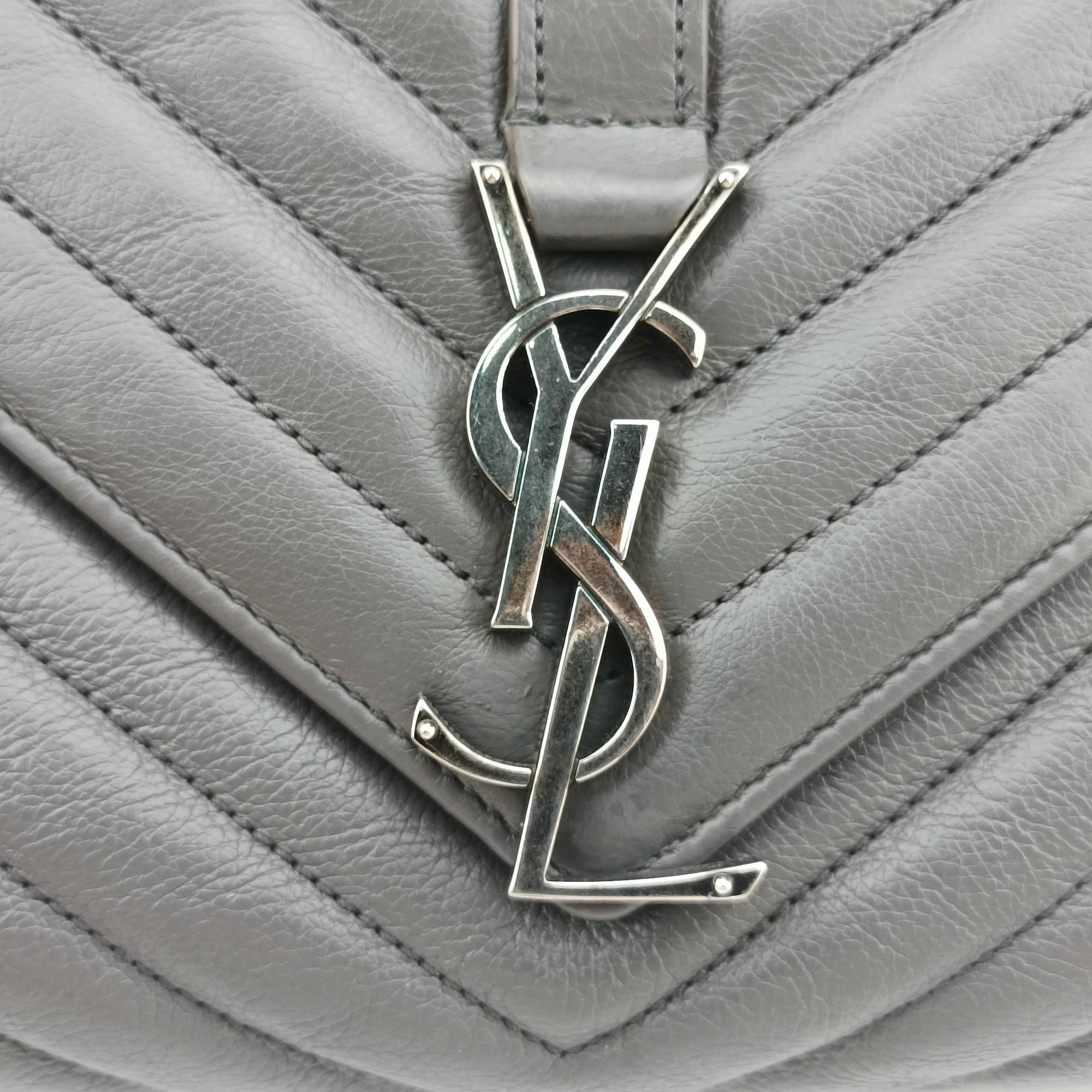 Vintage Yves Saint Laurent COLLEGE Grey Leather 428056 shoulderbag | stylenewstar