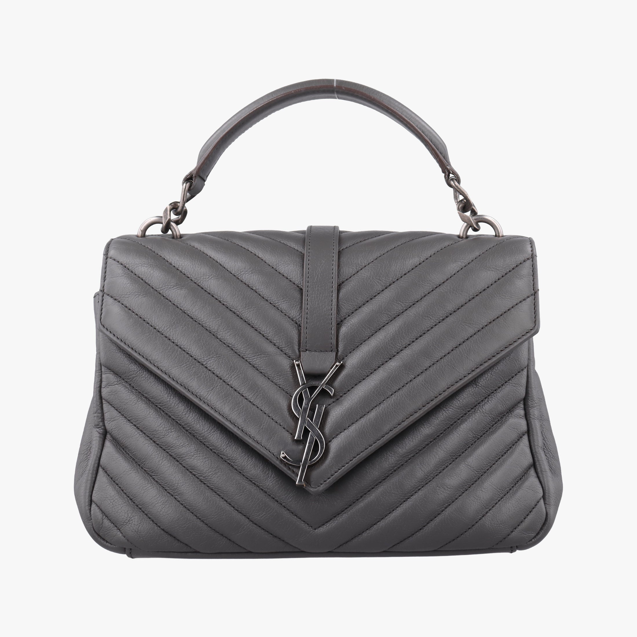 Pre-owned Yves Saint Laurent COLLEGE Grey Leather 428056 handbag | stylenewstar