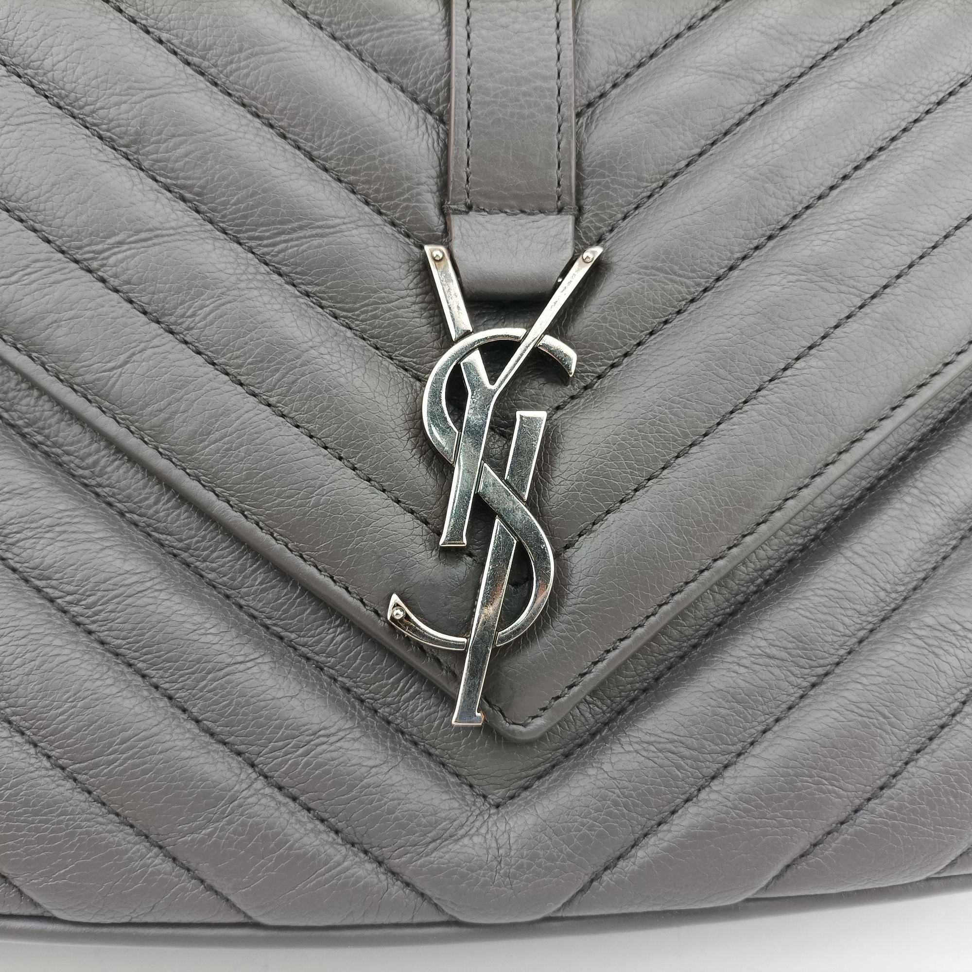 Pre-owned Yves Saint Laurent COLLEGE Grey Leather 428056 handbag | stylenewstar