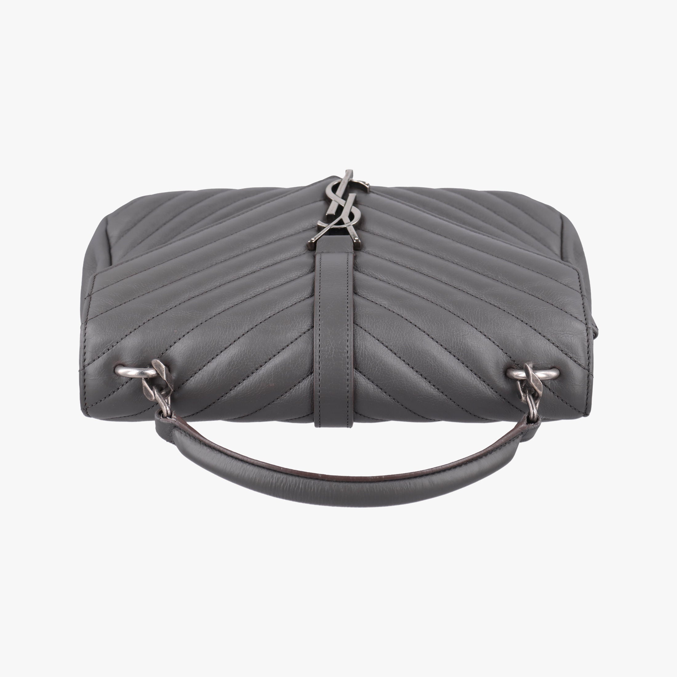 Pre-owned Yves Saint Laurent COLLEGE Grey Leather 428056 handbag | stylenewstar