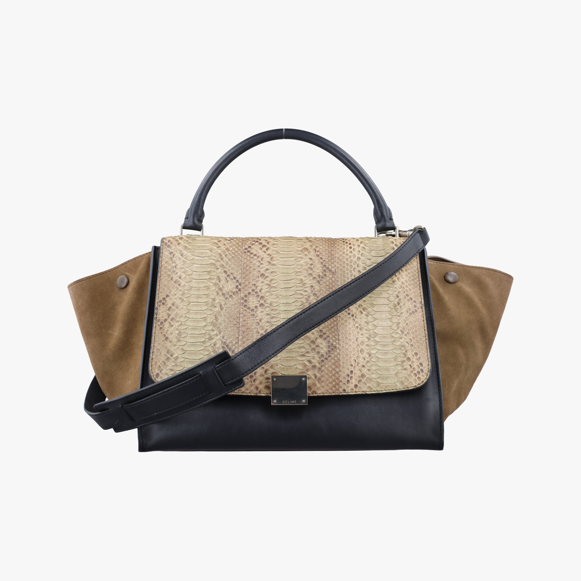 Pre-owned Celine Trapeze Brown × Black ×Beige Snakeskin × Leather  shoulderbag | stylenewstar