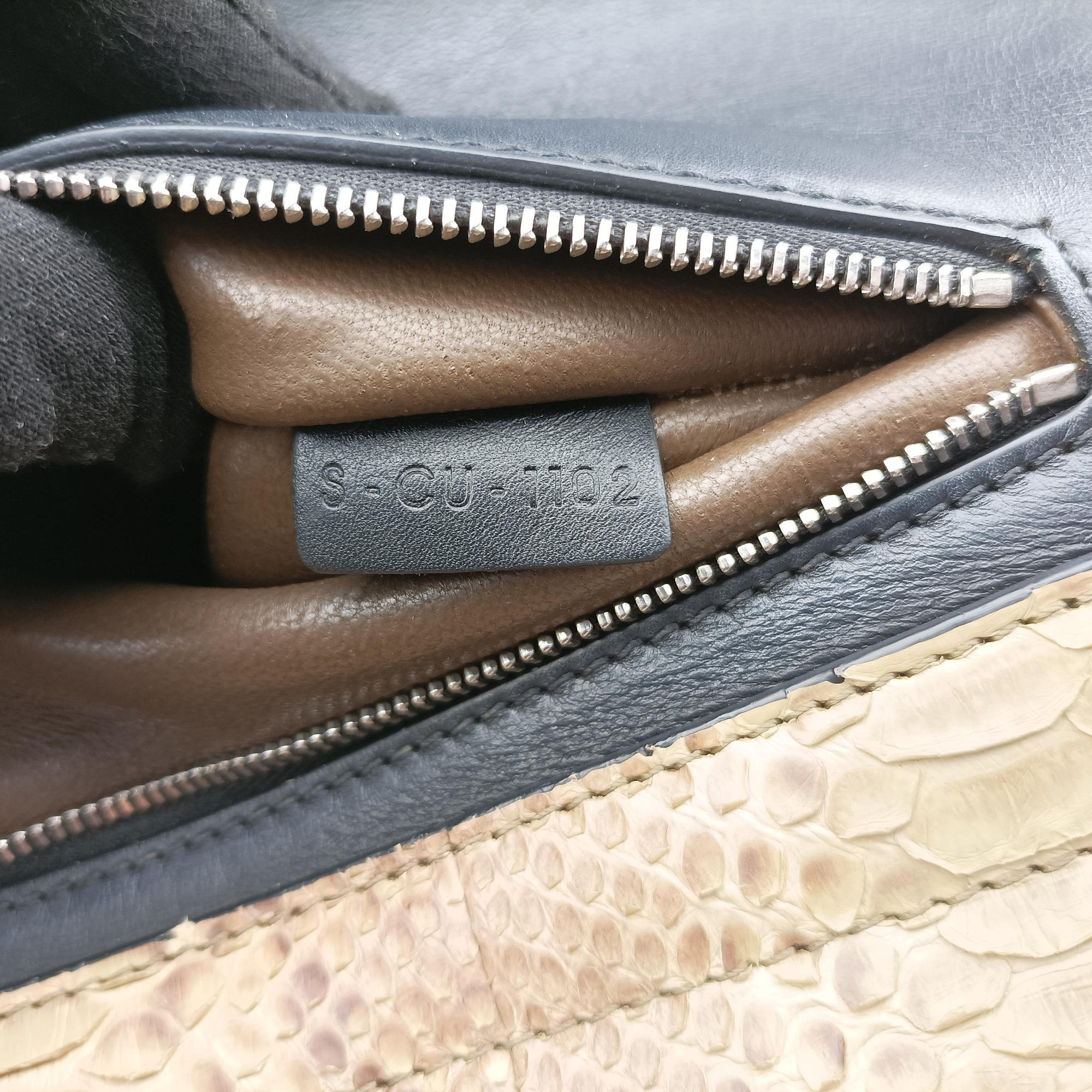 Pre-owned Celine Trapeze Brown × Black ×Beige Snakeskin × Leather  shoulderbag | stylenewstar