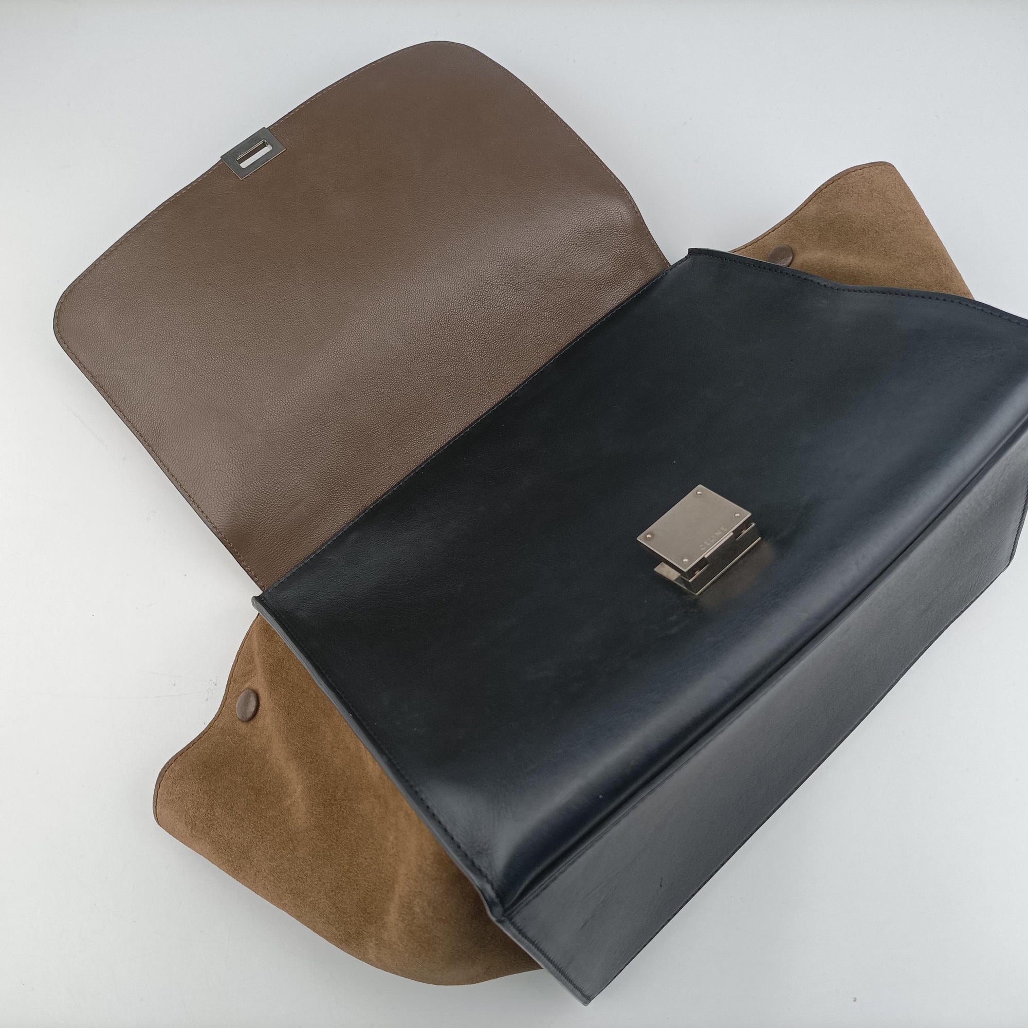 Pre-owned Celine Trapeze Brown × Black ×Beige Snakeskin × Leather  shoulderbag | stylenewstar