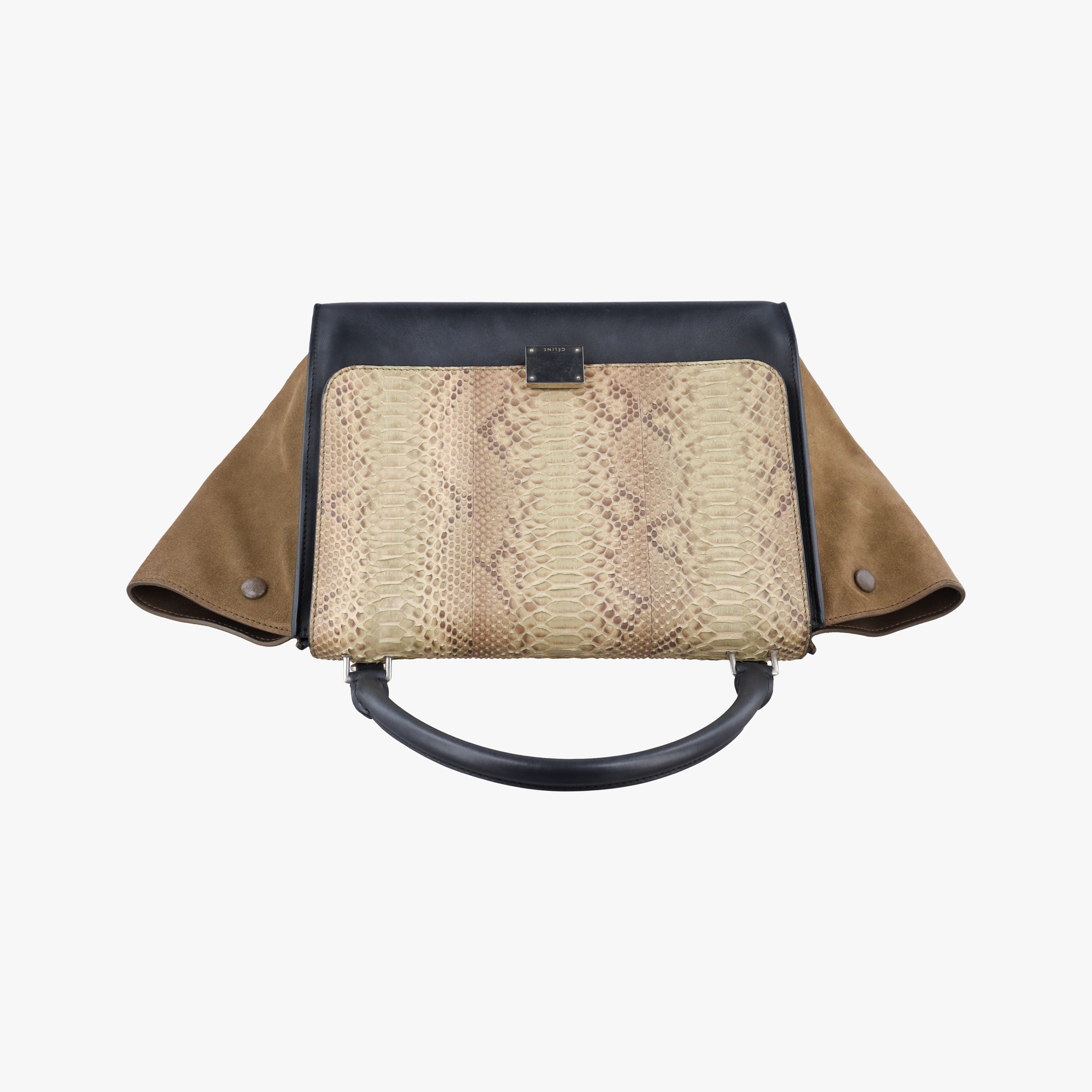 Pre-owned Celine Trapeze Brown × Black ×Beige Snakeskin × Leather  shoulderbag | stylenewstar
