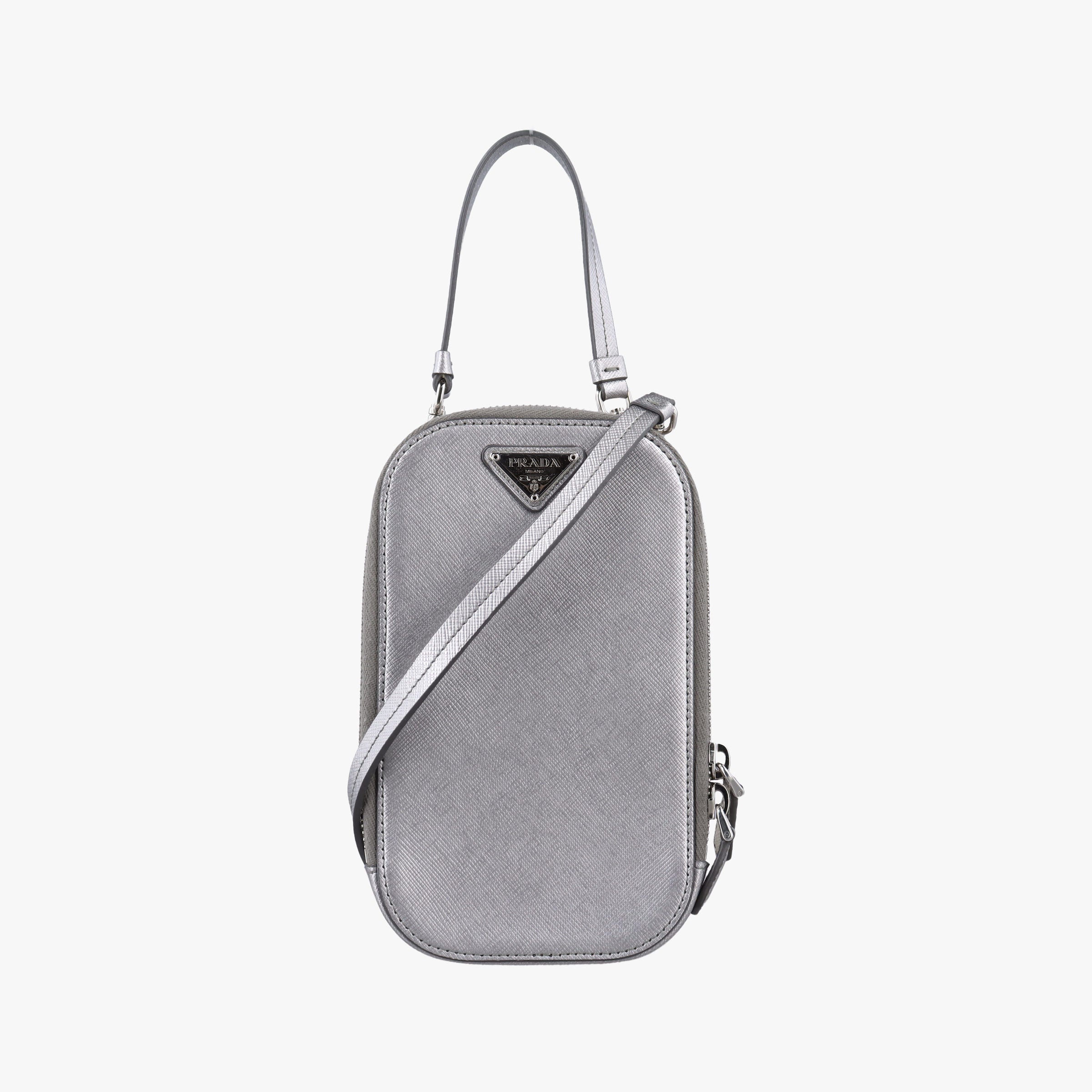Pre-owned Prada Triangle logo Silver Saffiano Leather 1DH030 shoulderbag | stylenewstar