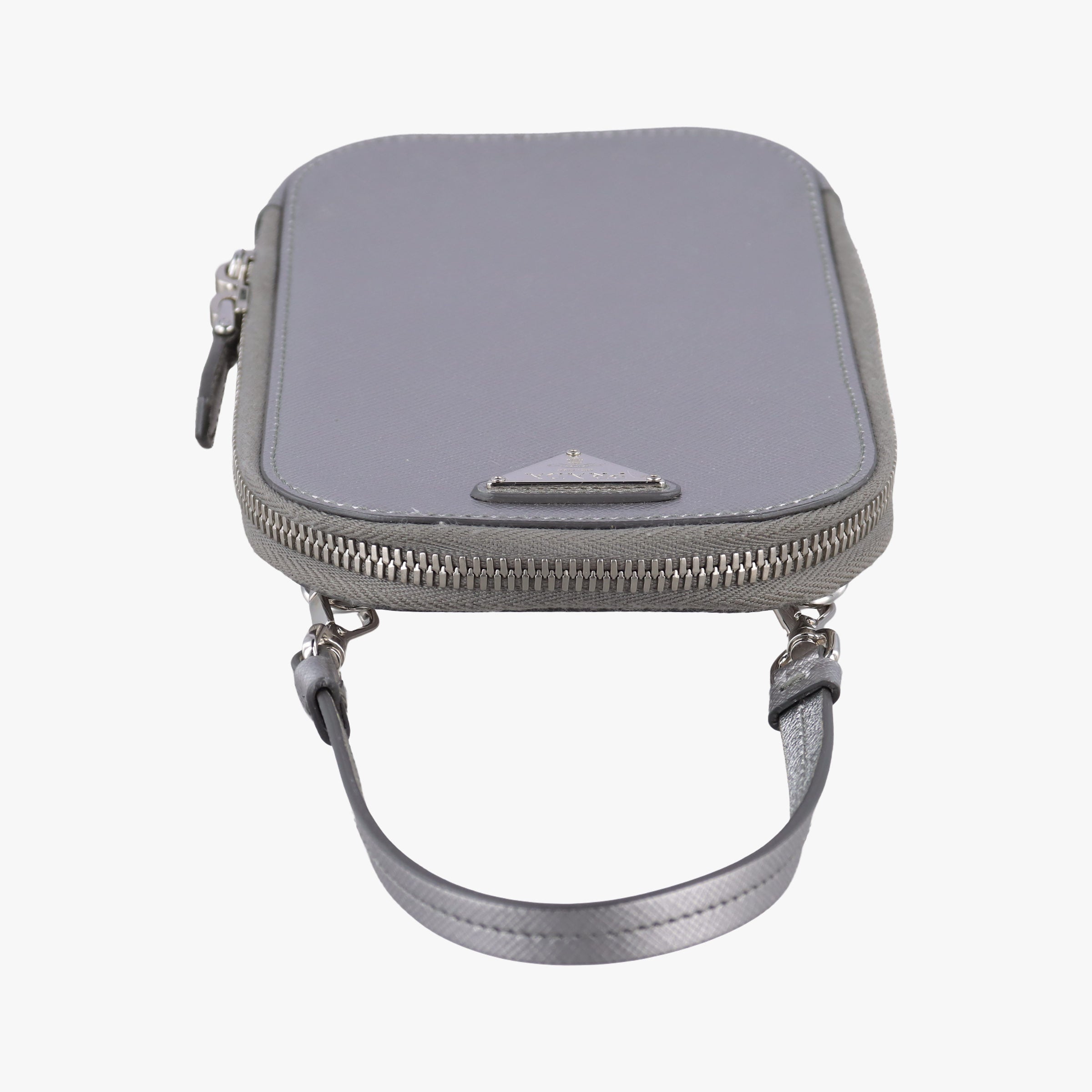 Pre-owned Prada Triangle logo Silver Saffiano Leather 1DH030 shoulderbag | stylenewstar