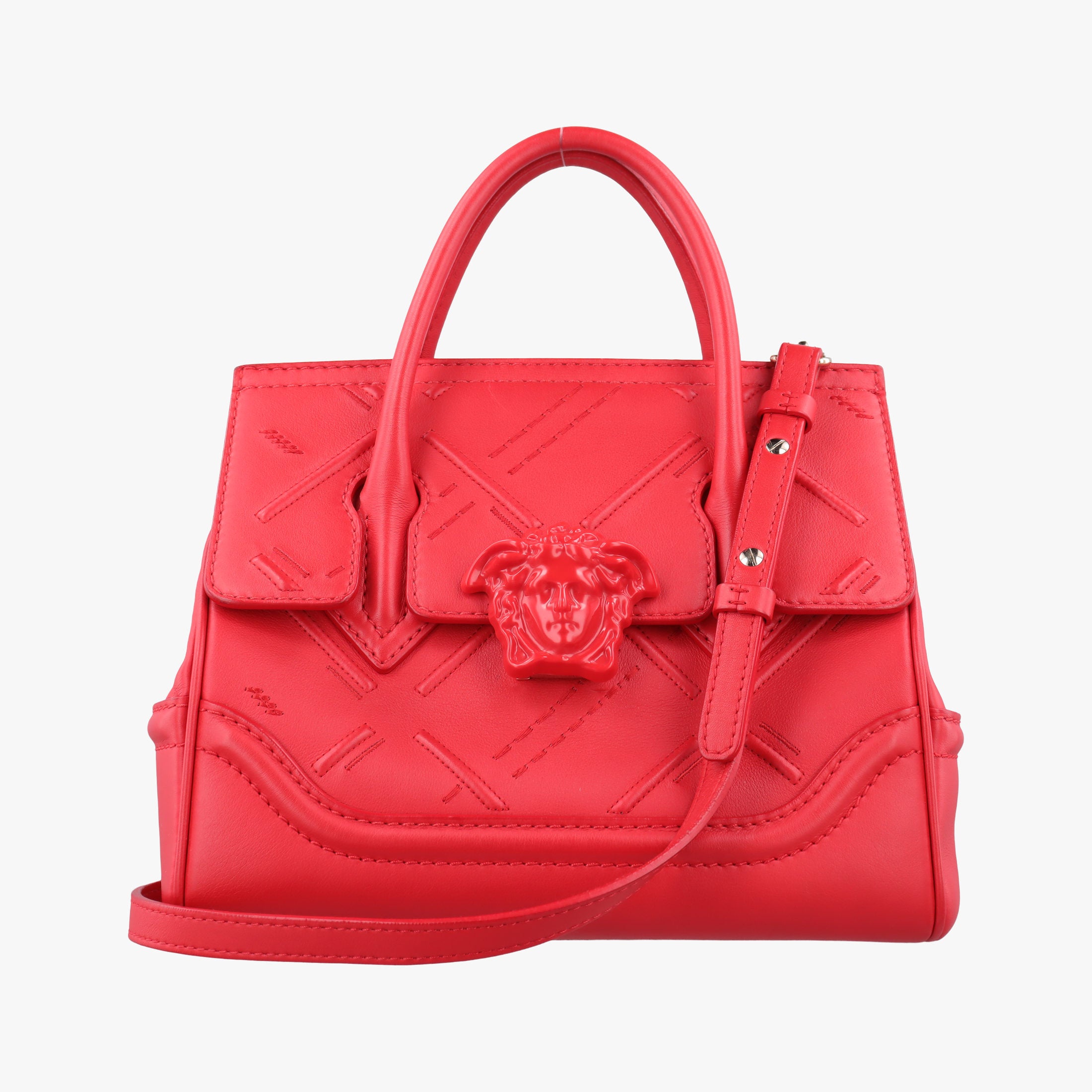 Pre-owned VERSACE Palazzo Empire Red Leather  shoulderbag | stylenewstar