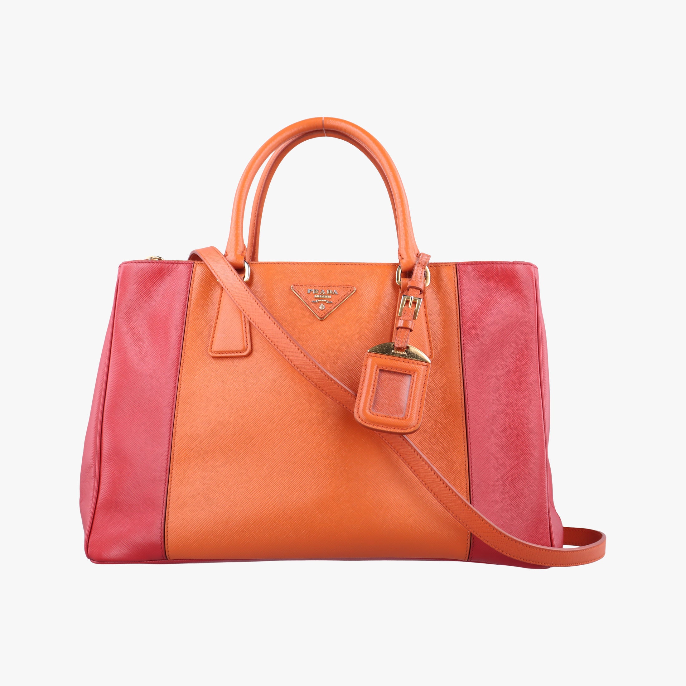 Pre-owned Prada Galleria Orange×red SAFFIANO Leather BN1844 shoulderbag | stylenewstar