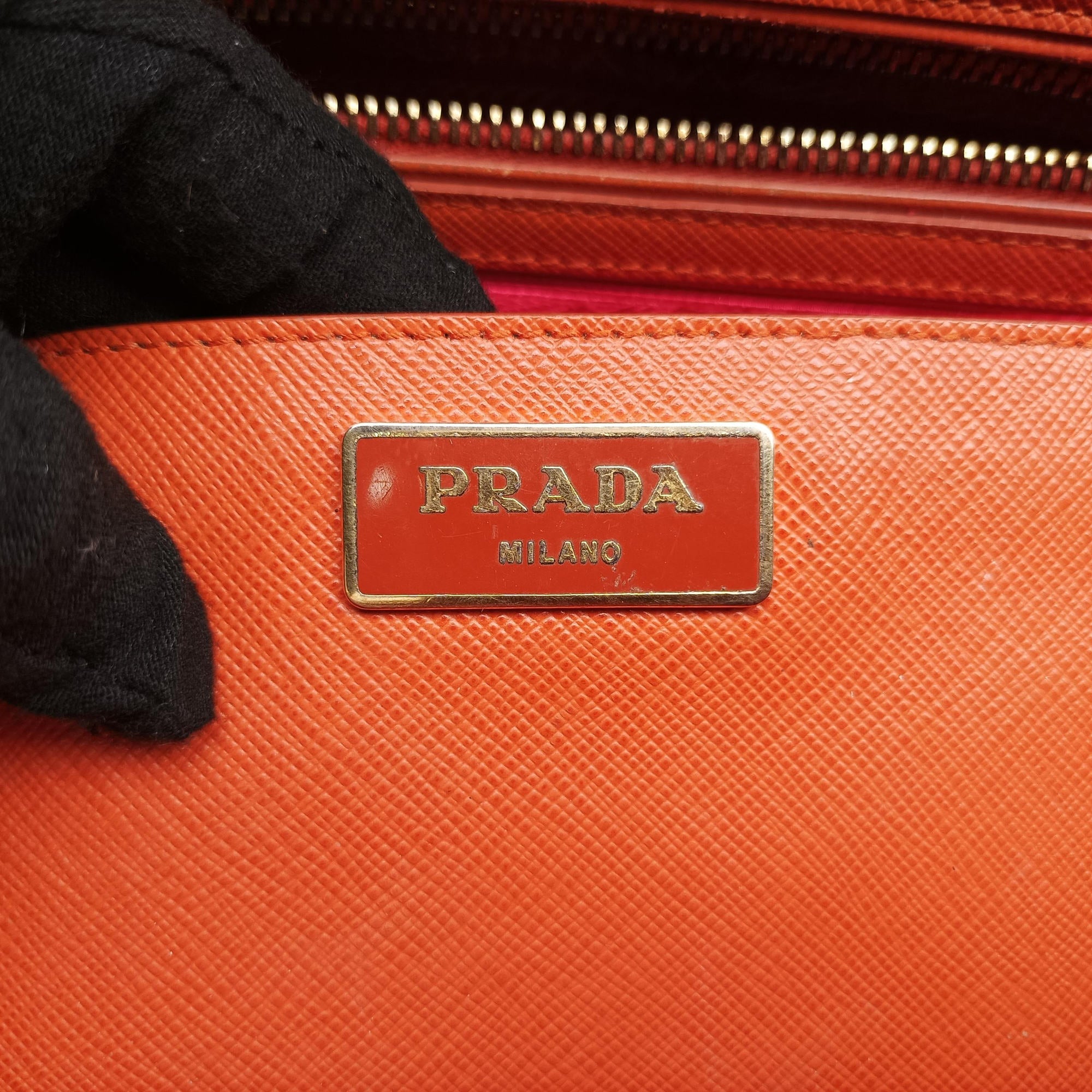 Pre-owned Prada Galleria Orange×red SAFFIANO Leather BN1844 shoulderbag | stylenewstar