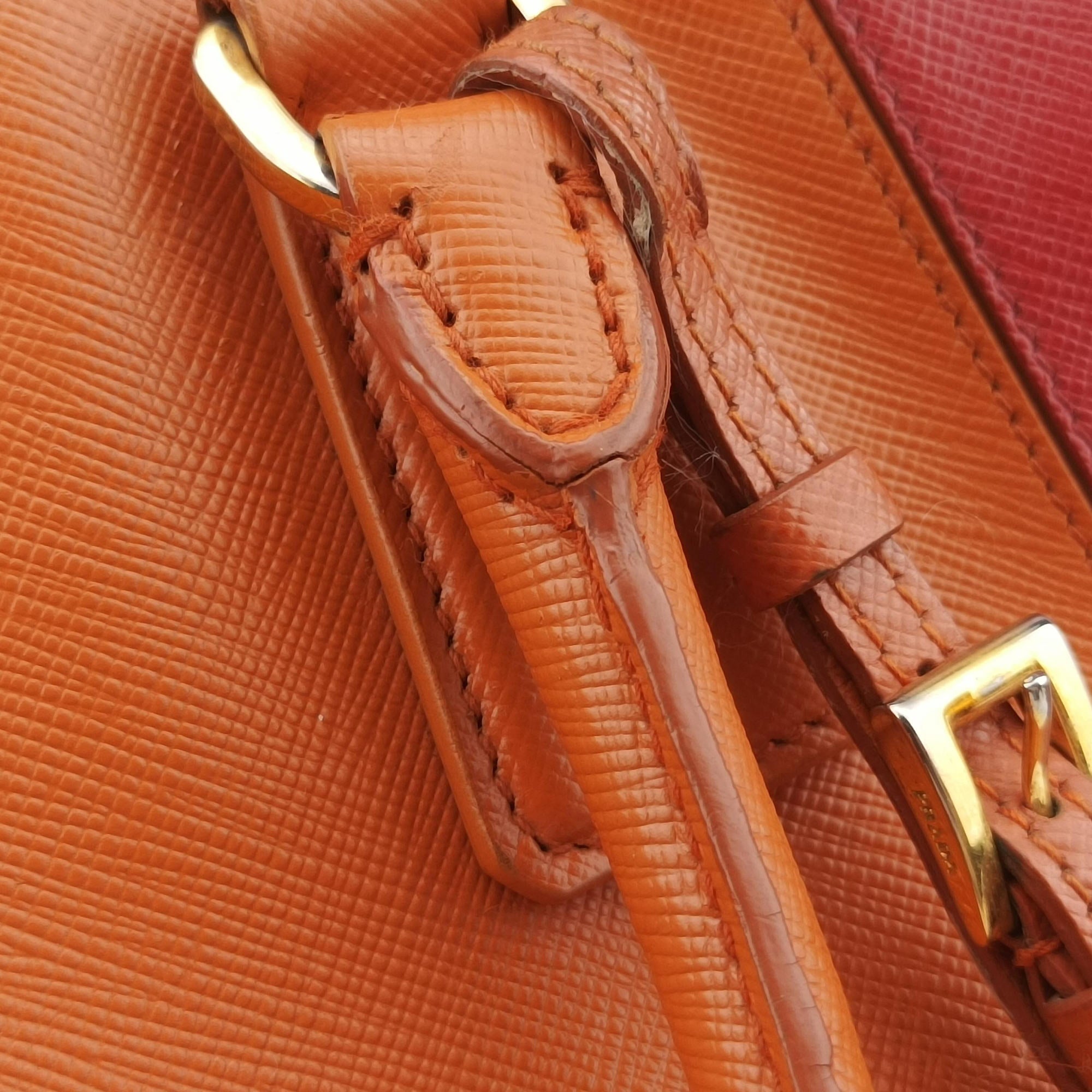 Pre-owned Prada Galleria Orange×red SAFFIANO Leather BN1844 shoulderbag | stylenewstar