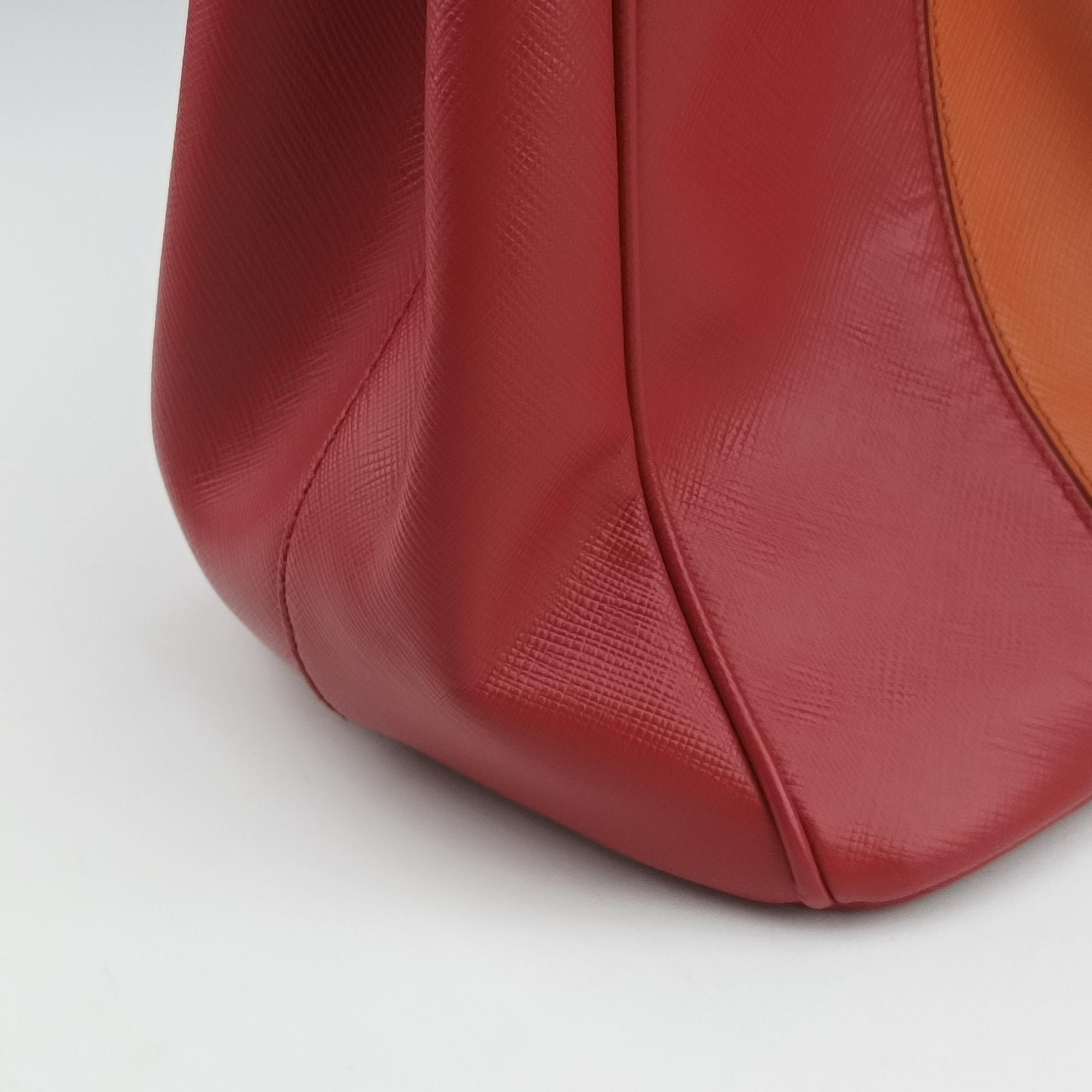 Pre-owned Prada Galleria Orange×red SAFFIANO Leather BN1844 shoulderbag | stylenewstar