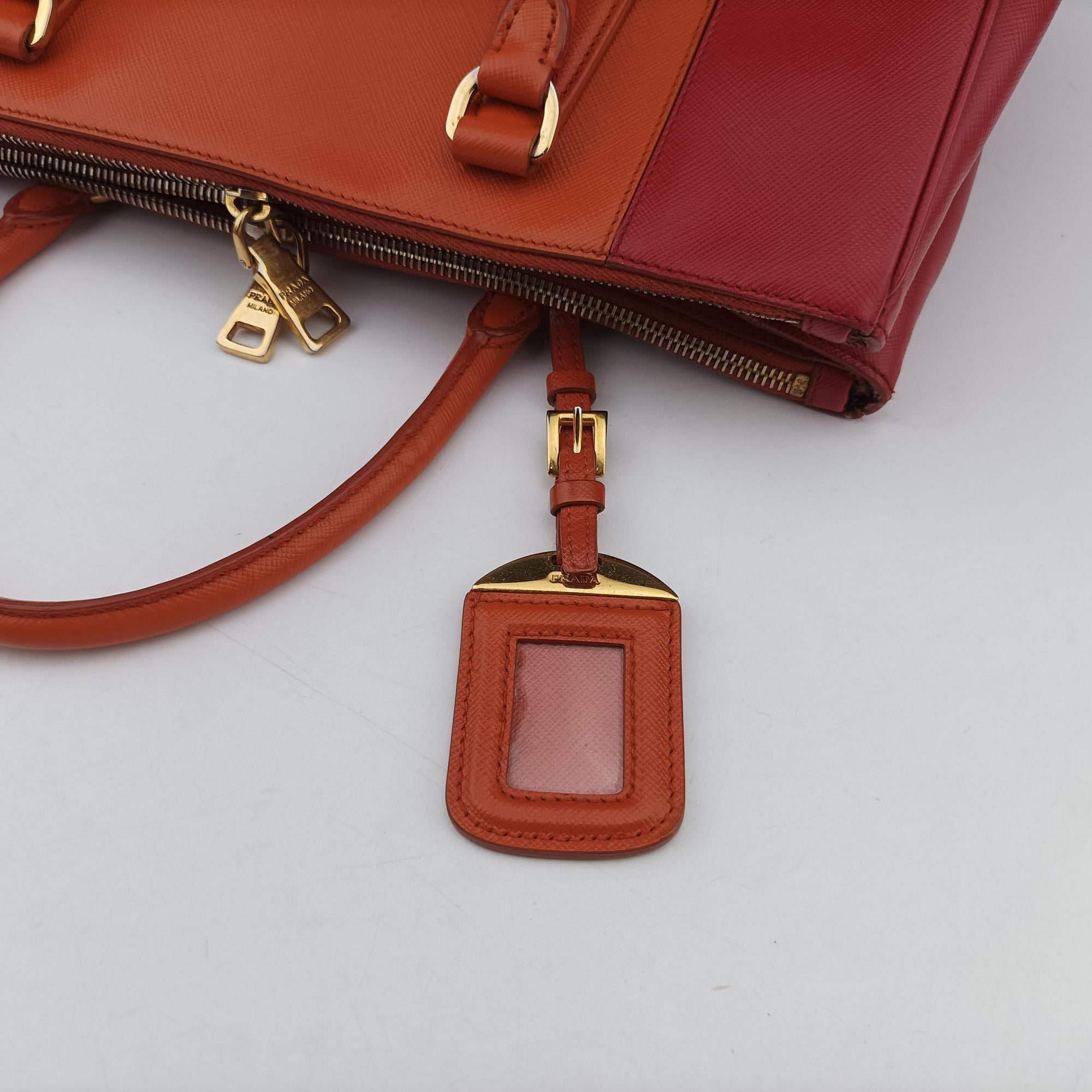 Pre-owned Prada Galleria Orange×red SAFFIANO Leather BN1844 shoulderbag | stylenewstar