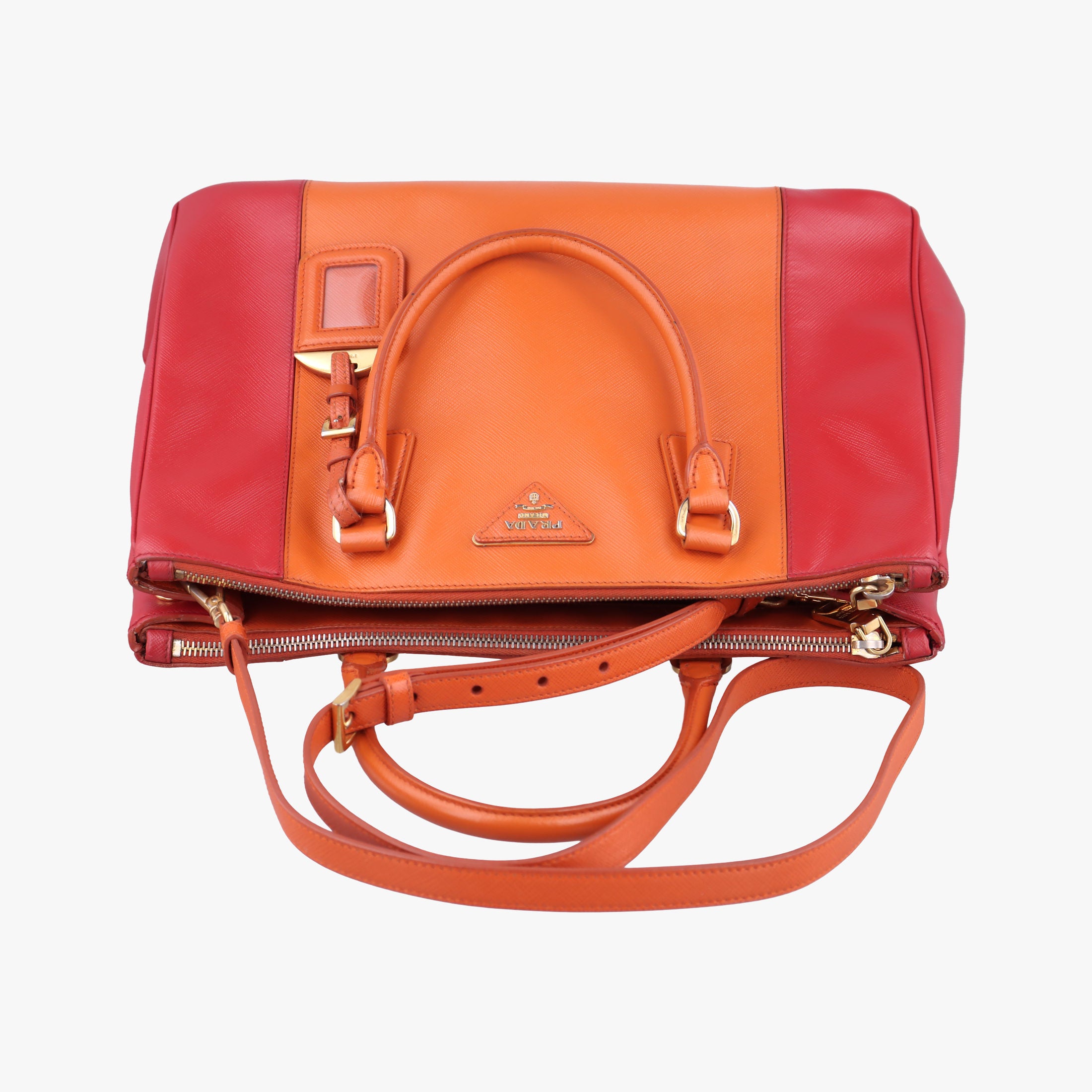 Pre-owned Prada Galleria Orange×red SAFFIANO Leather BN1844 shoulderbag | stylenewstar
