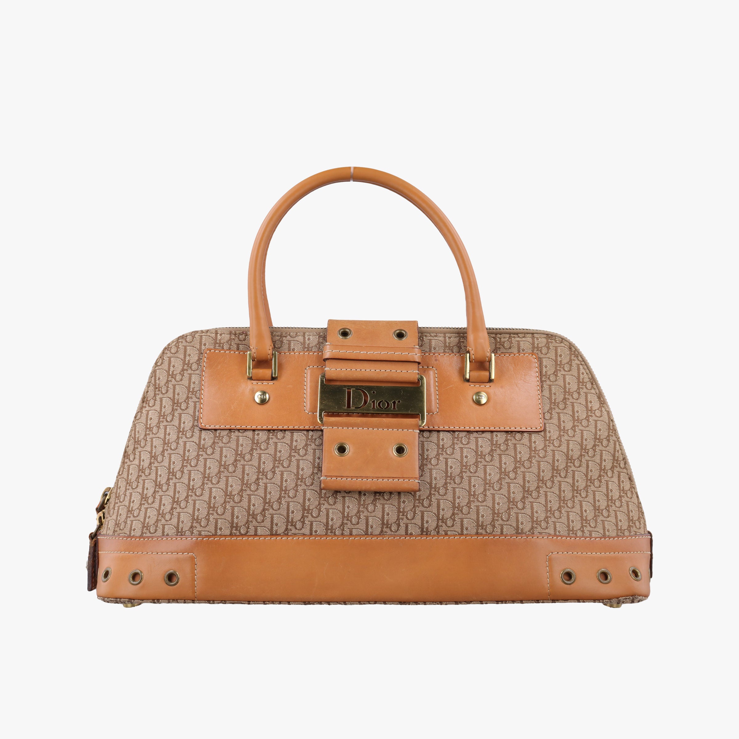 Pre-owned Christian Dior Street Chic Trotter Beige×brown canvas×leather  handbag | stylenewstar