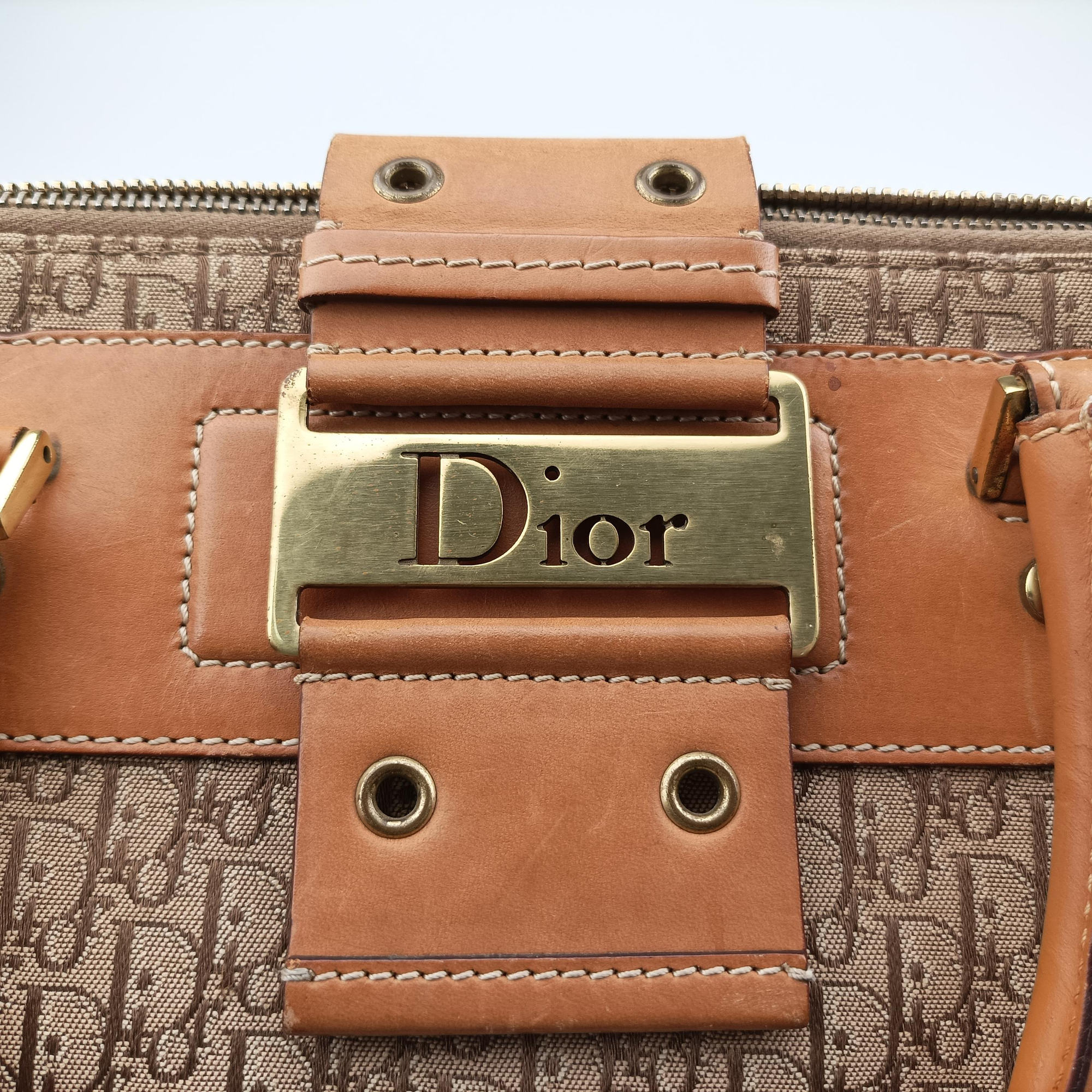 Pre-owned Christian Dior Street Chic Trotter Beige×brown canvas×leather  handbag | stylenewstar
