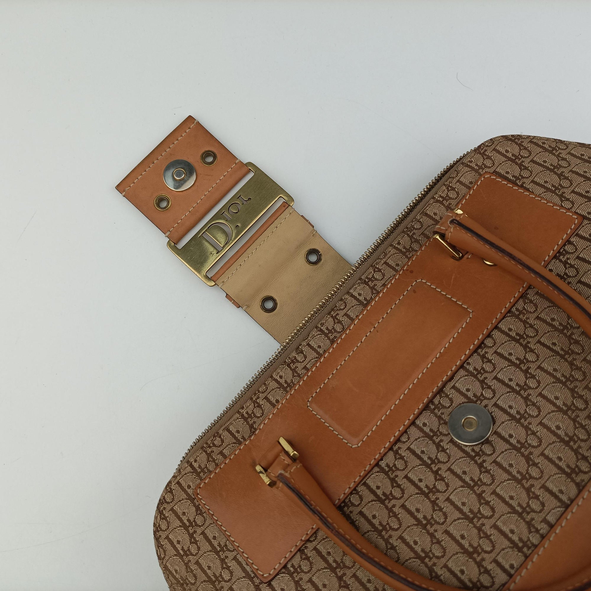 Pre-owned Christian Dior Street Chic Trotter Beige×brown canvas×leather  handbag | stylenewstar