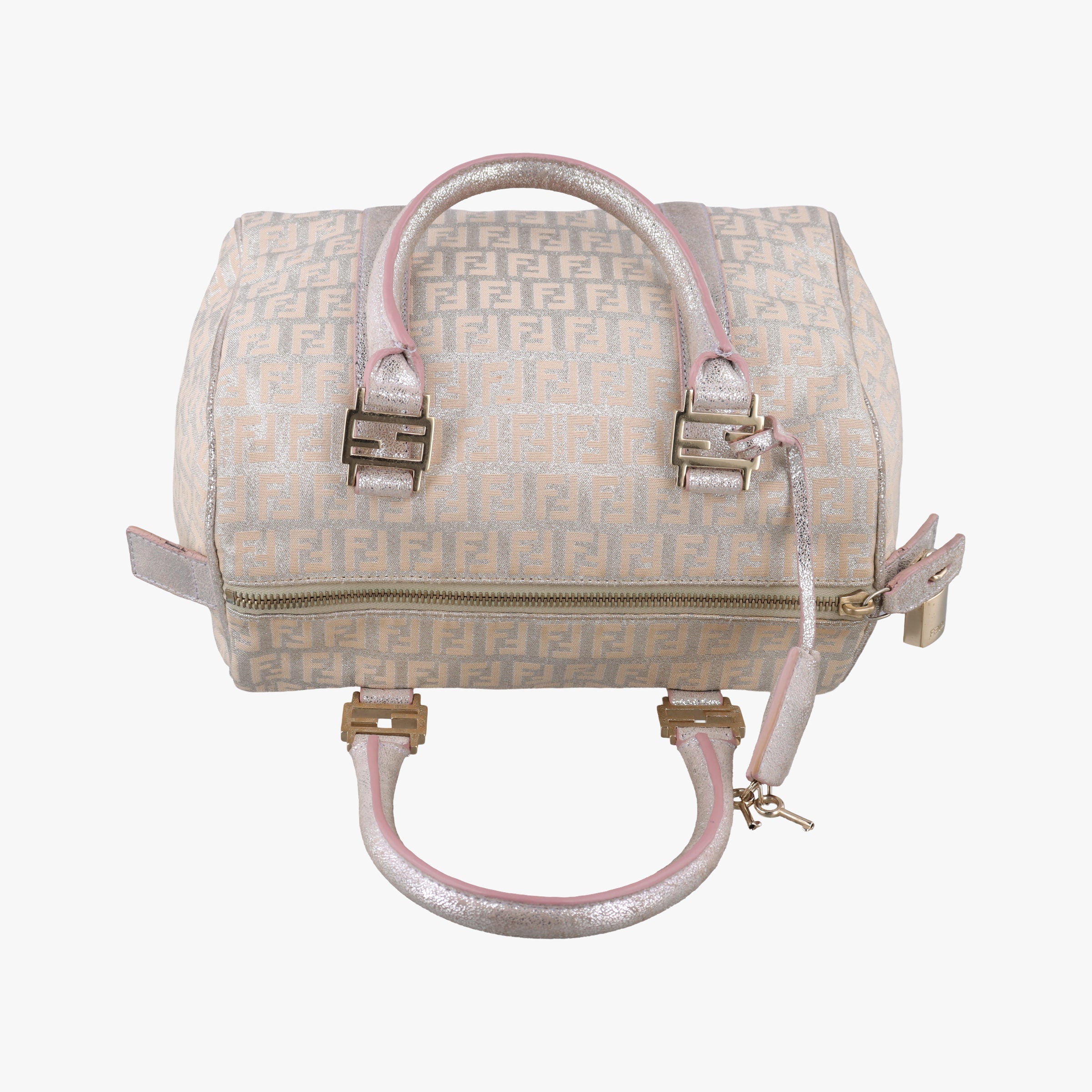 Pre-owned Fendi Zucchino Glitter Logo Pink Canvas 8BL068 handbag | stylenewstar