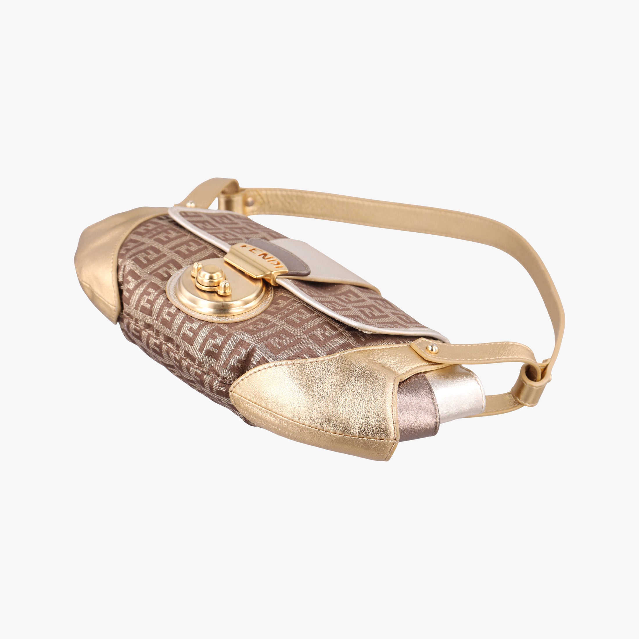 Pre-owned Fendi Zucchino Borsa golden×Multicolour canvas×leather 8BR429 shoulderbag | stylenewstar