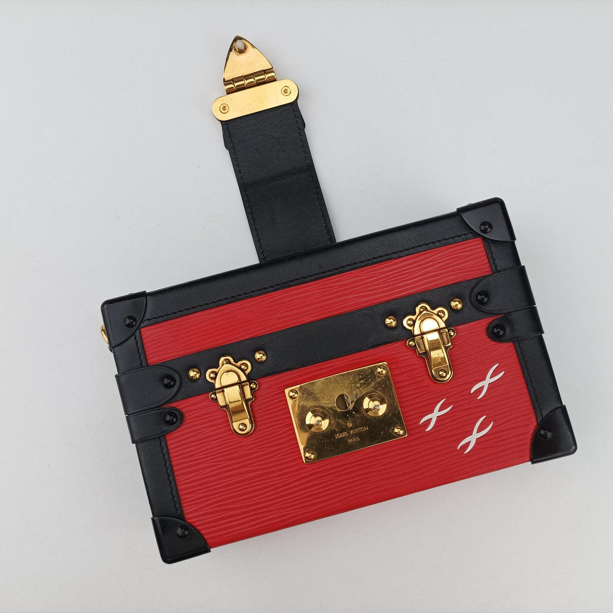 Pre-owned Louis Vuitton PETITE MALLE Noir×COQUELICOT epi×Leather M54651 shoulderbag | stylenewstar