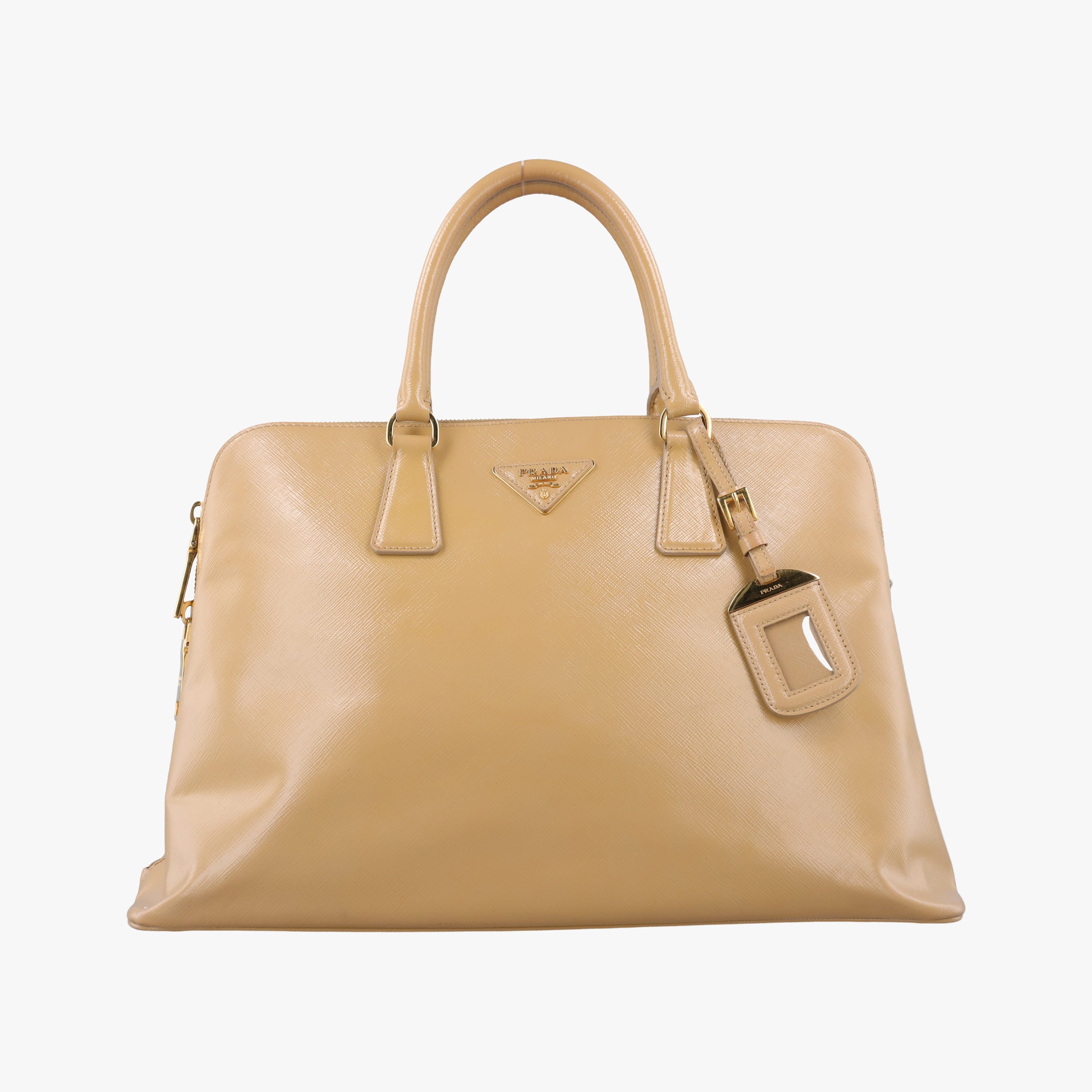 Pre-owned Prada Pyramid Beige Patent BL0808 handbag | stylenewstar