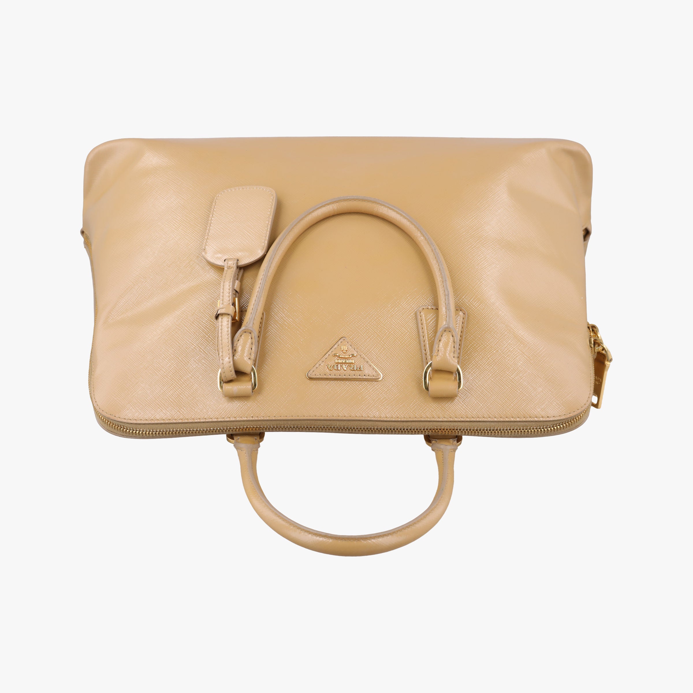 Pre-owned Prada Pyramid Beige Patent BL0808 handbag | stylenewstar