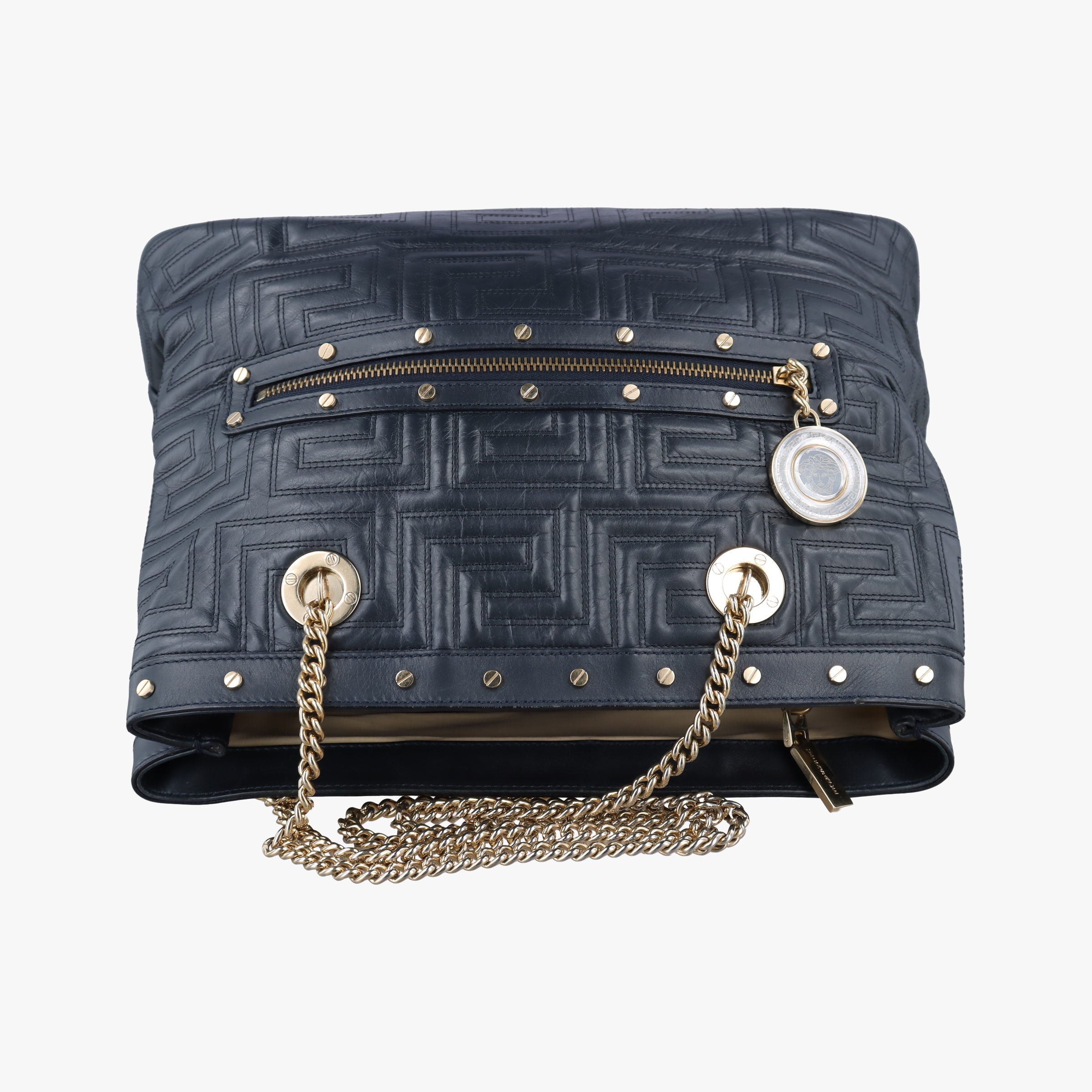 Pre-owned VERSACE Medusa quilted Navy Leather  handbag | stylenewstar