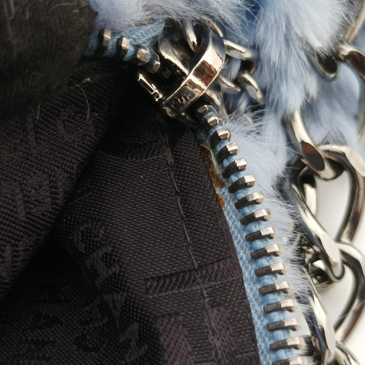 Pre-owned Chanel COCO Mark Light Blue Lapin Fur A20455 shoulderbag | stylenewstar