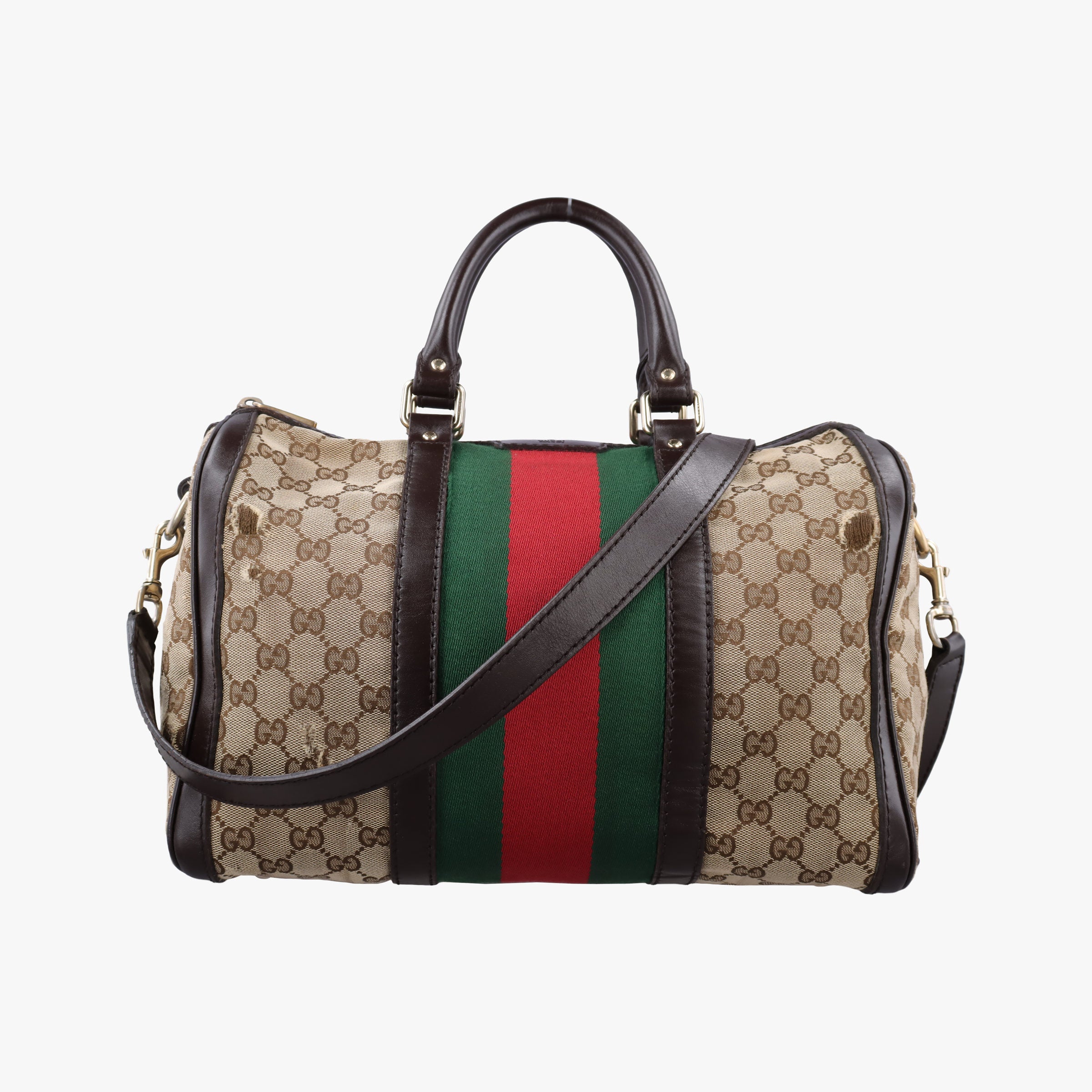 Pre-owned Gucci Sherry Line Beige×green×red canvas×leather 247205 shoulderbag | stylenewstar