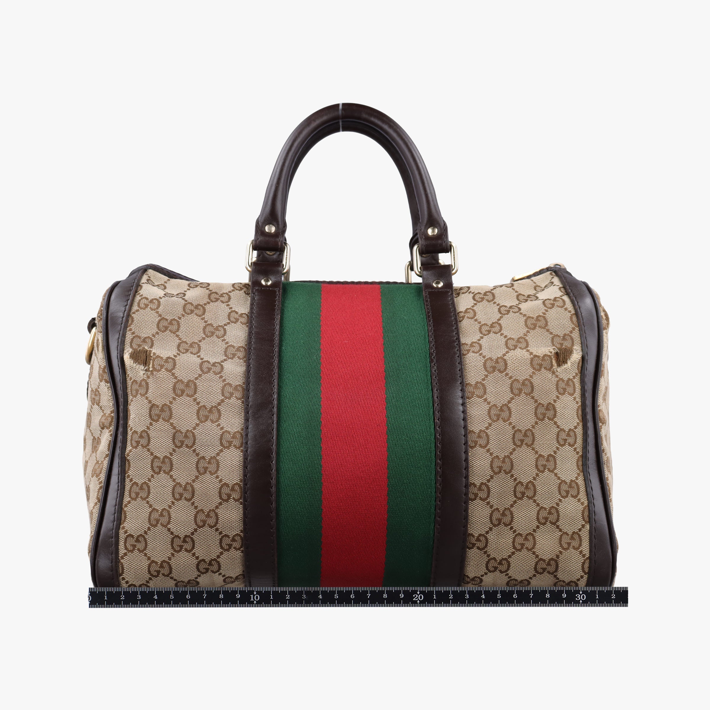 Pre-owned Gucci Sherry Line Beige×green×red canvas×leather 247205 shoulderbag | stylenewstar