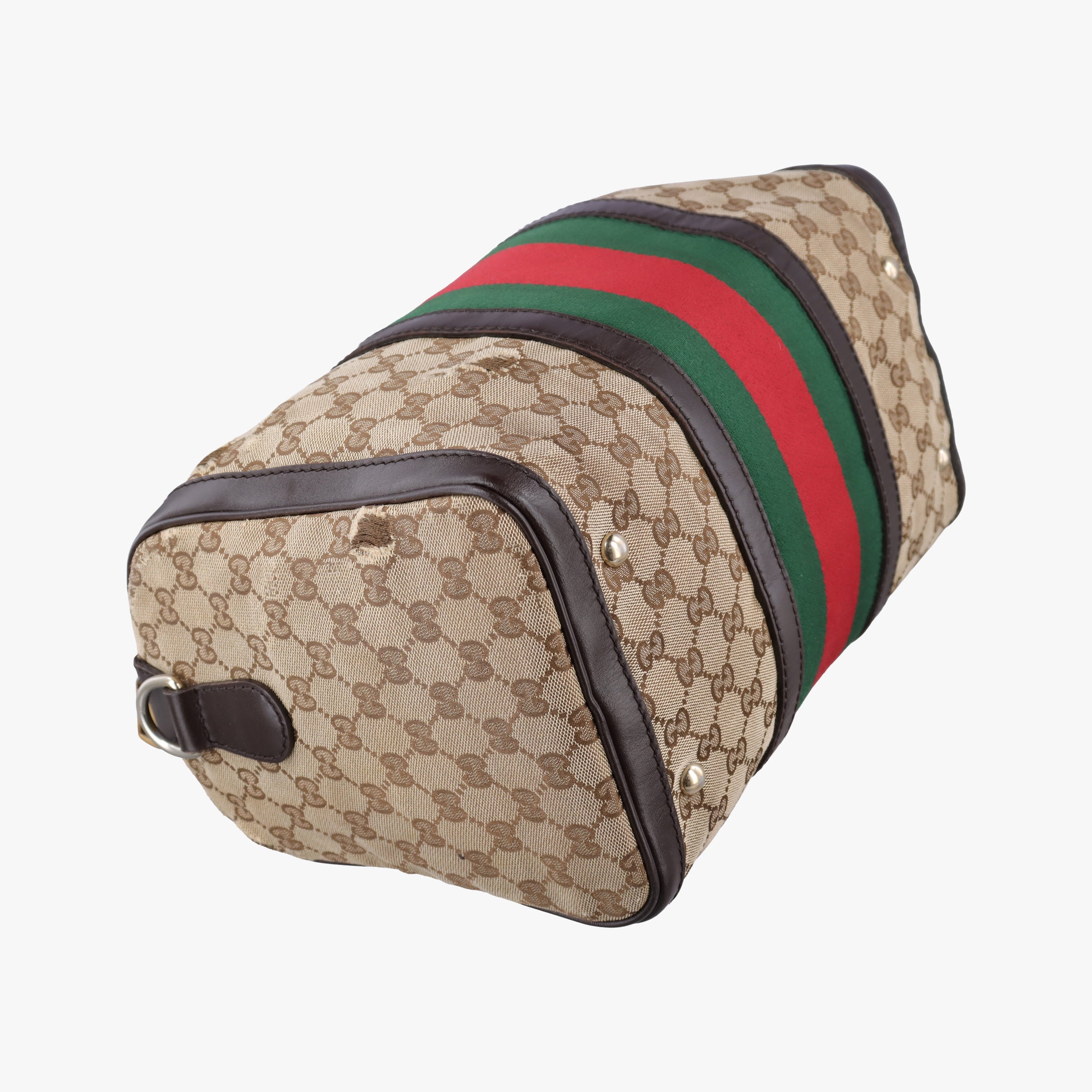 Pre-owned Gucci Sherry Line Beige×green×red canvas×leather 247205 shoulderbag | stylenewstar