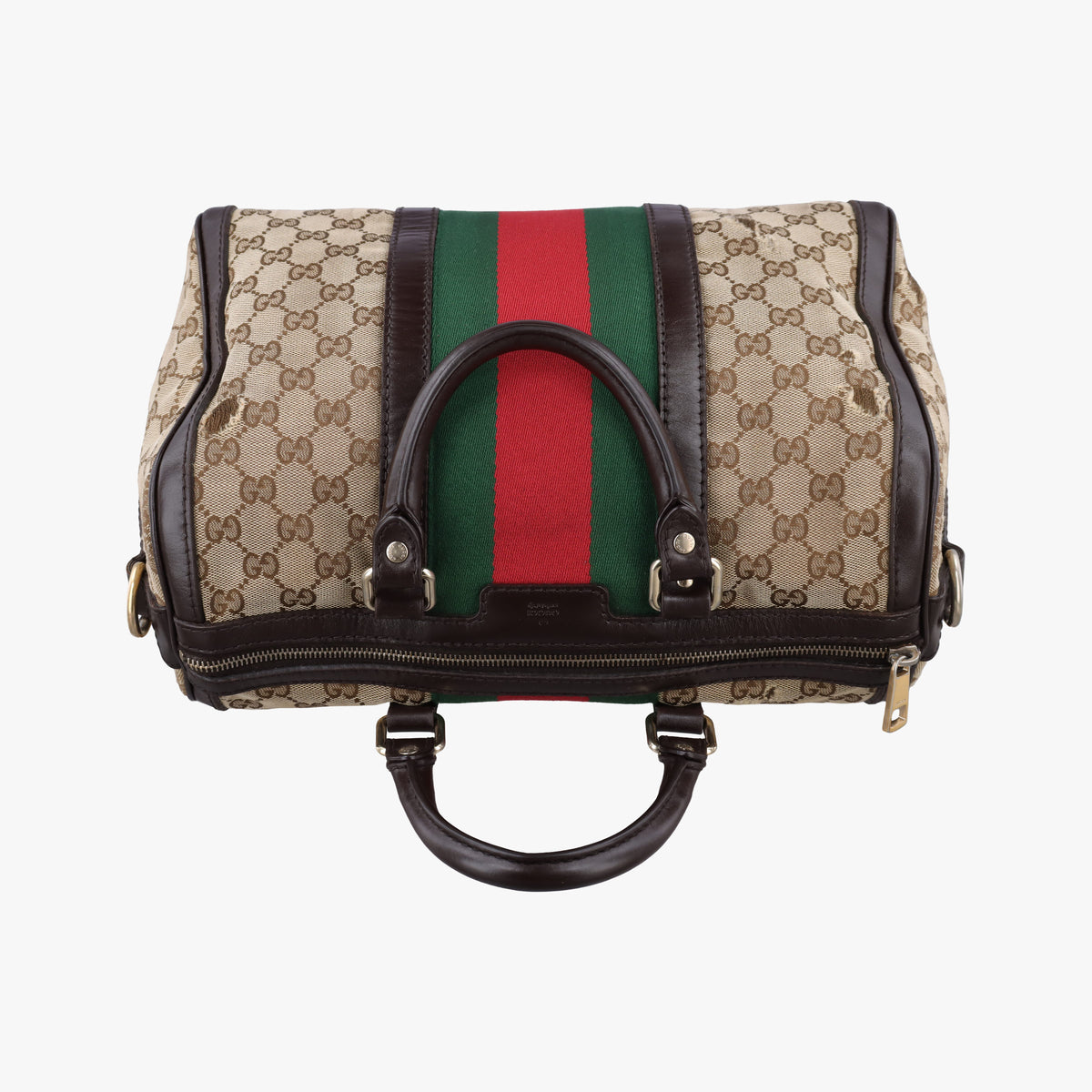 Pre-owned Gucci Sherry Line Beige×green×red canvas×leather 247205 shoulderbag | stylenewstar