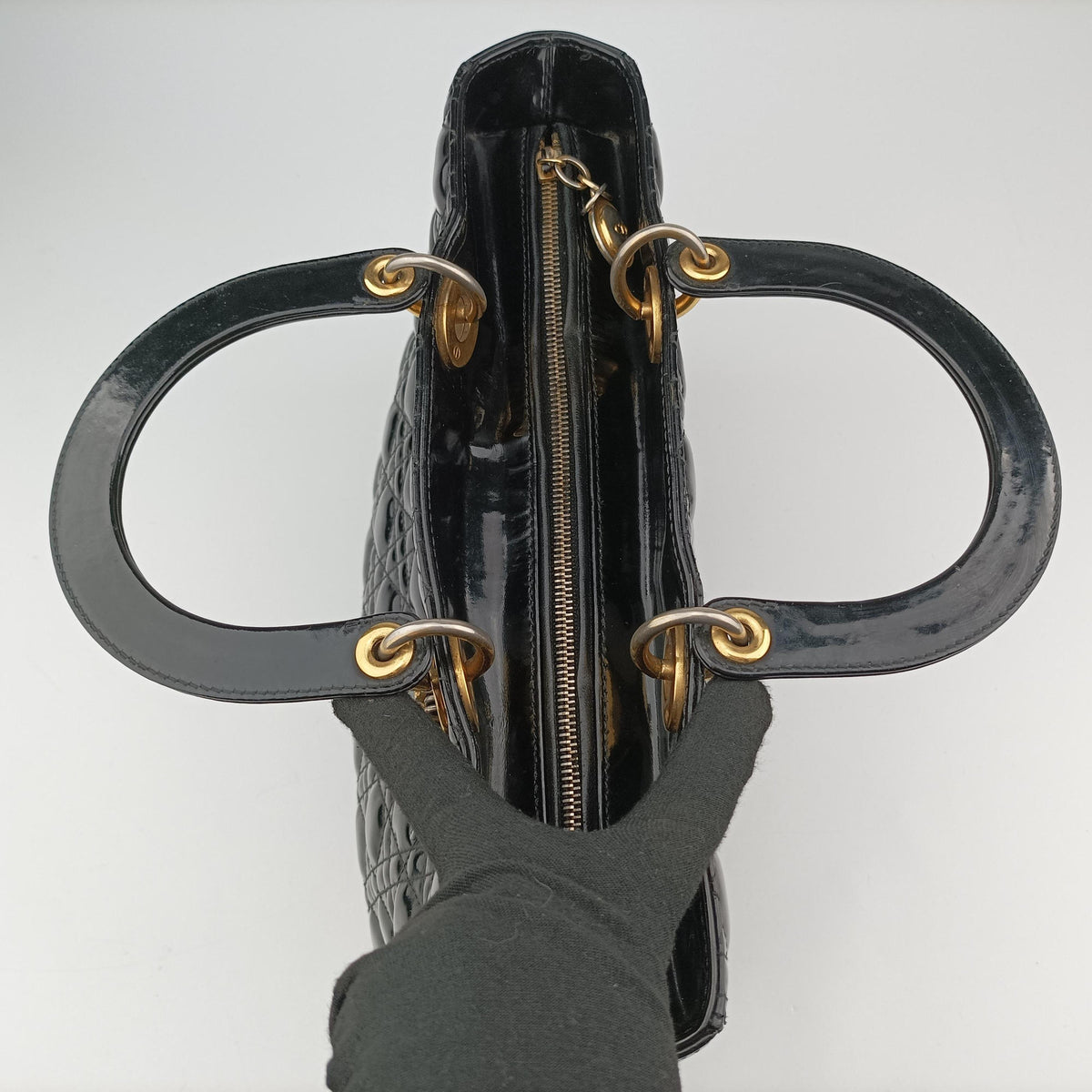 Pre-owned Christian Dior Lady Dior Black Patent  handbag | stylenewstar