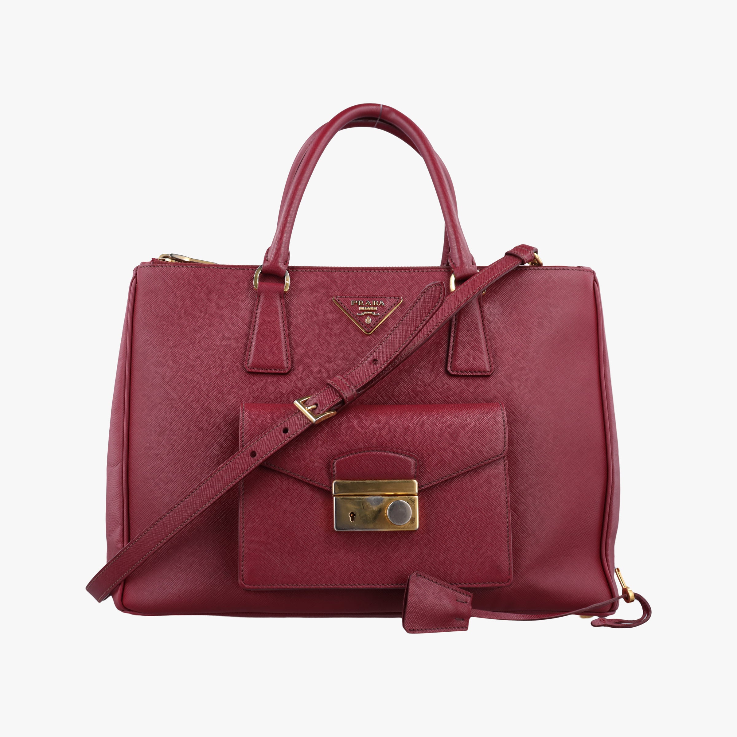 Secondhand Prada Galleria Front Pocket Red SAFFIANO Leather BN2674 shoulderbag | stylenewstar