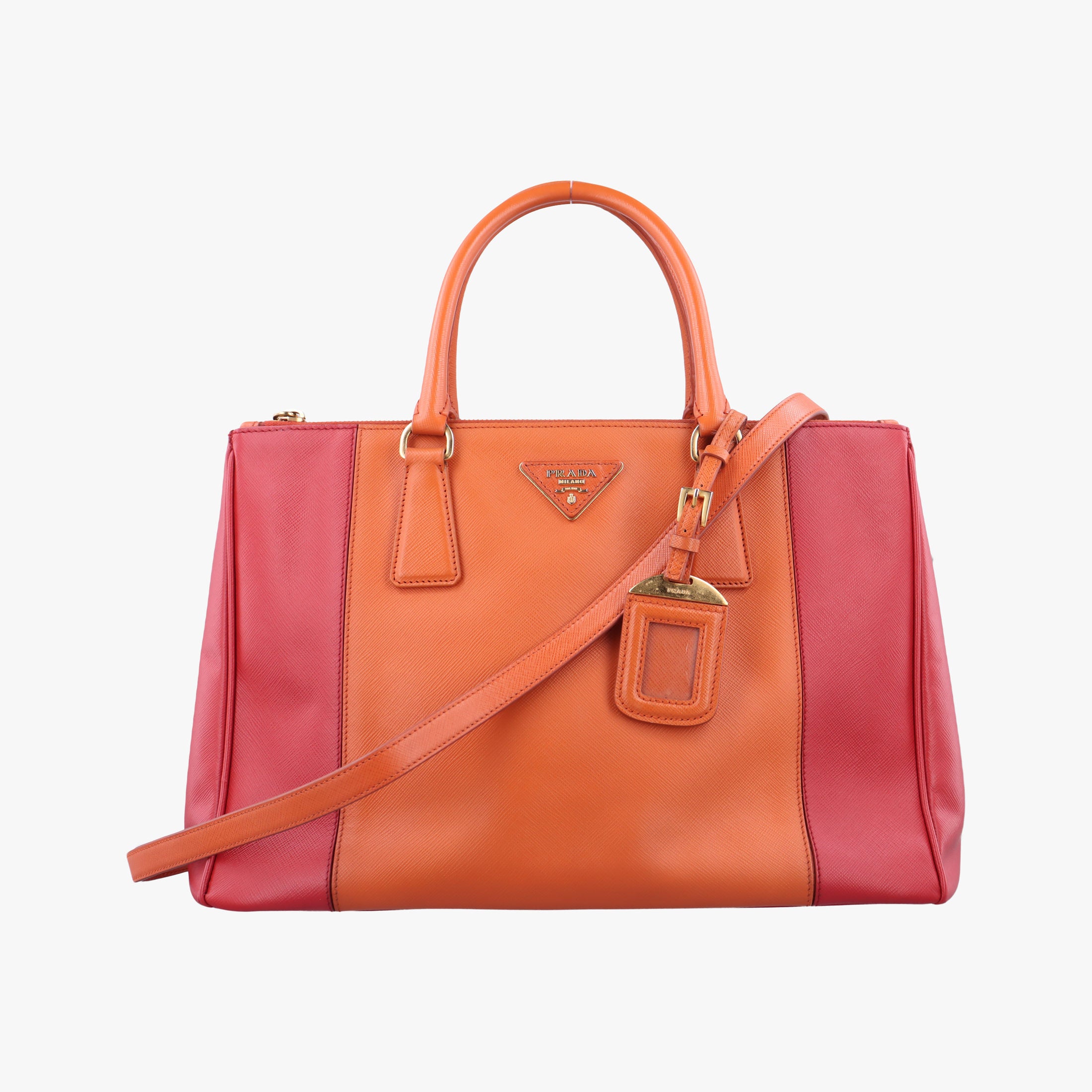 Pre-owned Prada Galleria Orange×red SAFFIANO Leather BN1844 clutchbag | stylenewstar