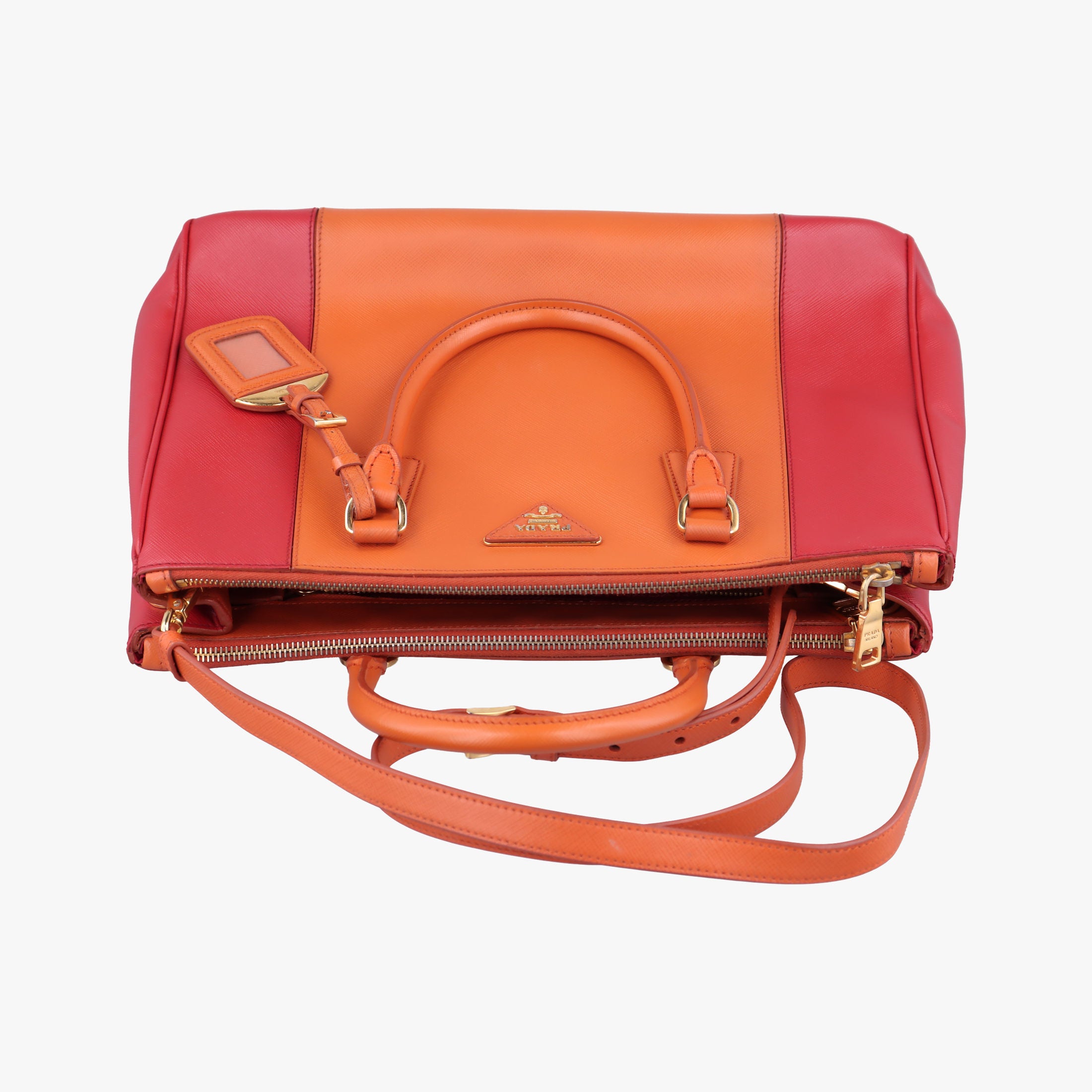 Pre-owned Prada Galleria Orange×red SAFFIANO Leather BN1844 clutchbag | stylenewstar