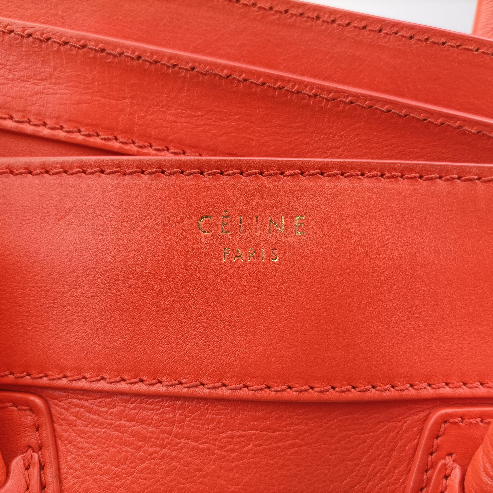 Secondhand Celine Luggage Mini Shopper Orange Leather  handbag | stylenewstar