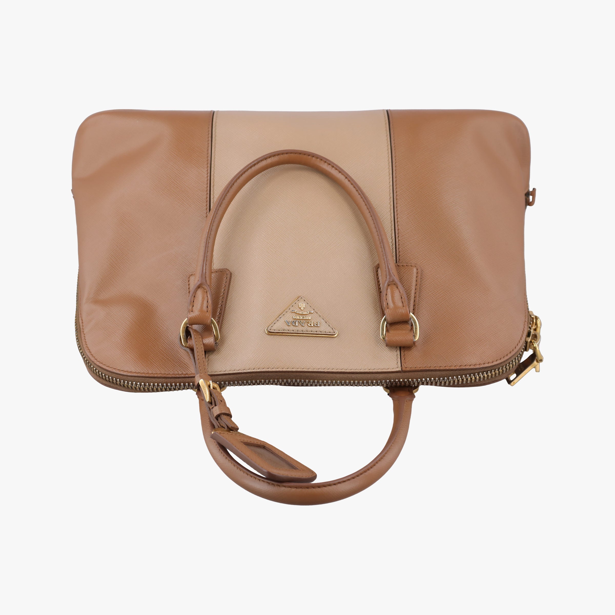 Pre-owned Prada Promenade Brown×Beige SAFFIANO Leather BL0837 handbag | stylenewstar