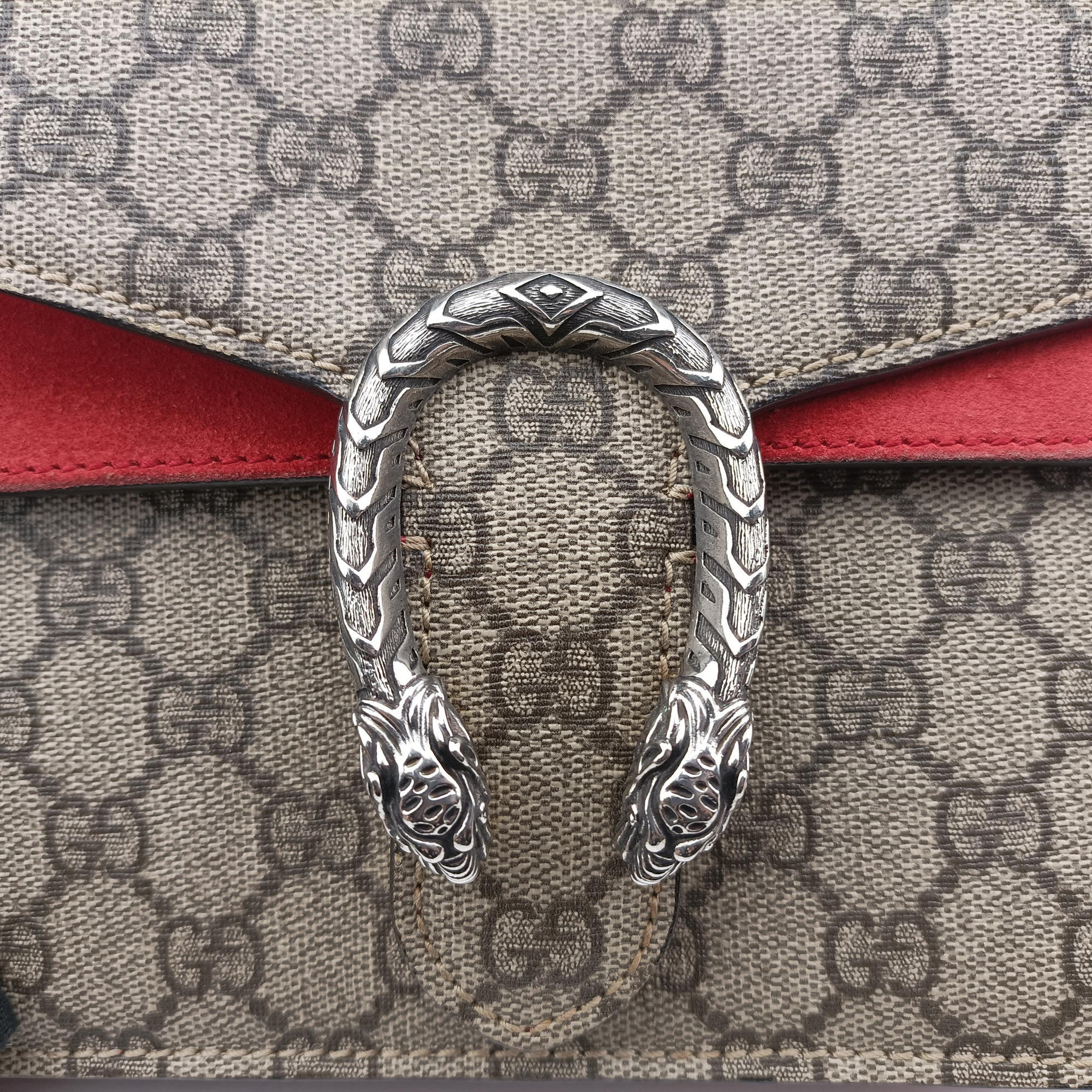 Pre-owned Gucci Dionysus beige×red PVC coated canvas × suede 421970 shoulderbag | stylenewstar