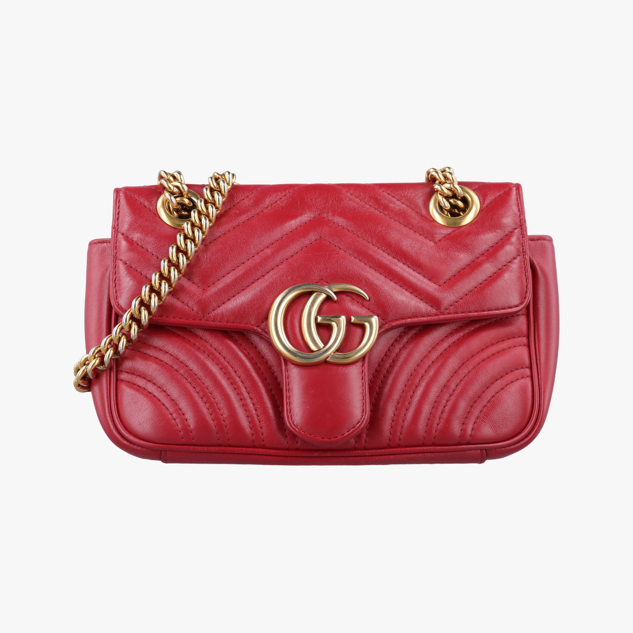 Pre-owned Gucci GG Marmont Red Leather 446744 shoulderbag | stylenewstar