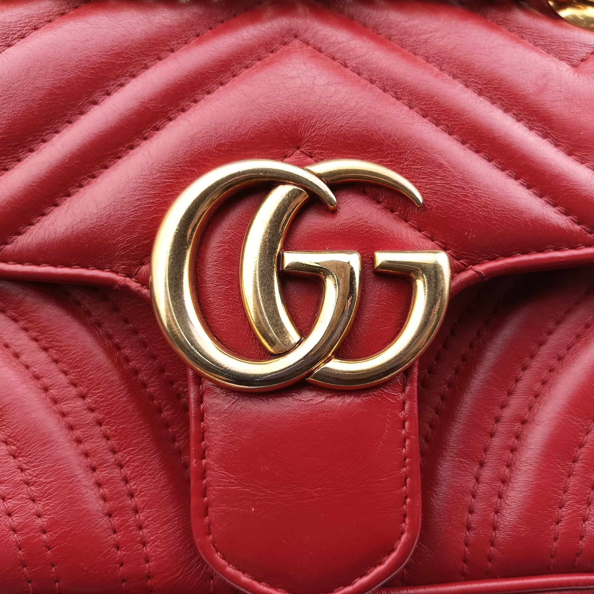 Pre-owned Gucci GG Marmont Red Leather 446744 shoulderbag | stylenewstar