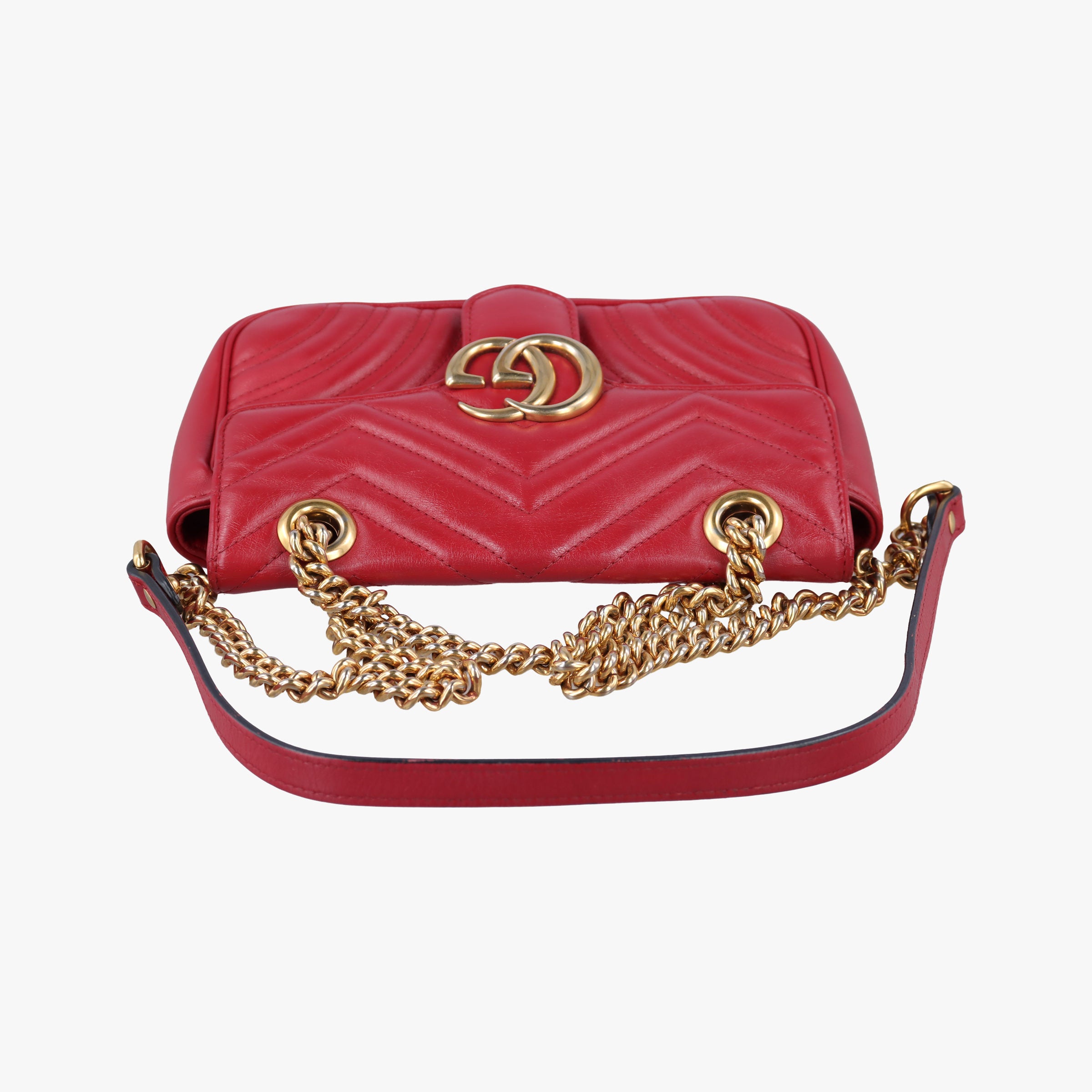 Pre-owned Gucci GG Marmont Red Leather 446744 shoulderbag | stylenewstar