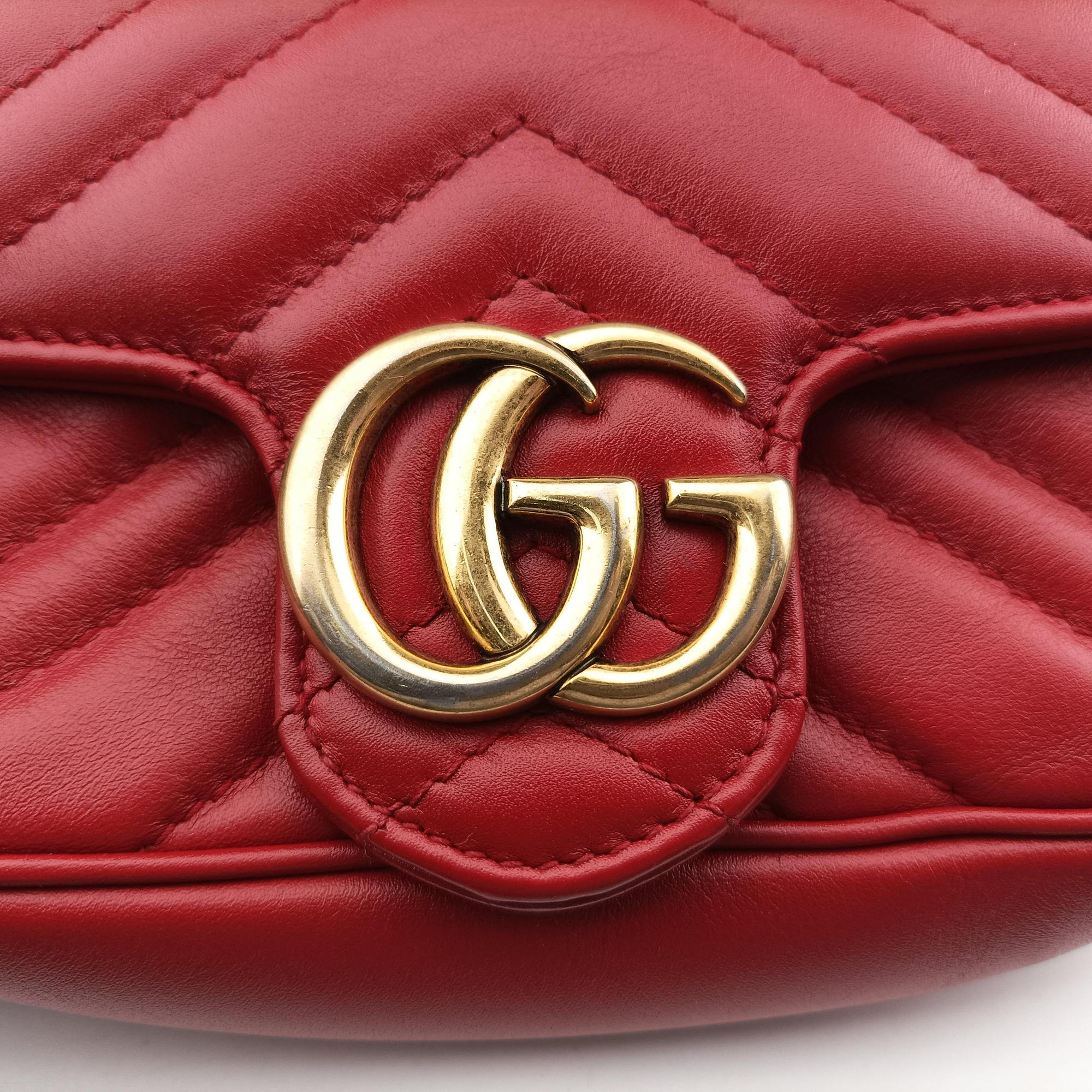 Pre-owned Gucci GG Marmont Red Leather 476433 shoulderbag | stylenewstar