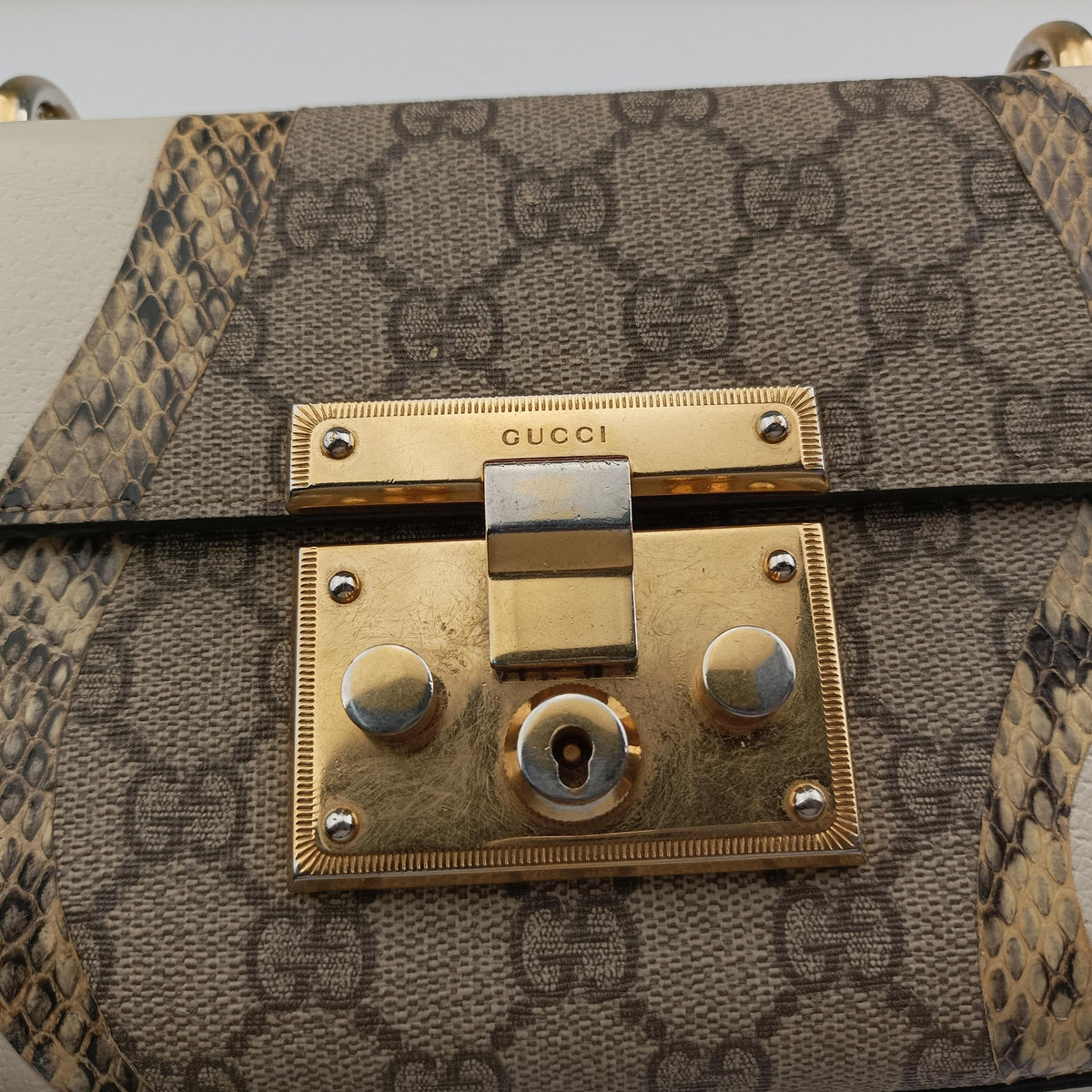 Secondhand Gucci Padlock Beige×White×Multi Leather × Coated Canvas × Snakeskin 432182 shoulderbag | stylenewstar