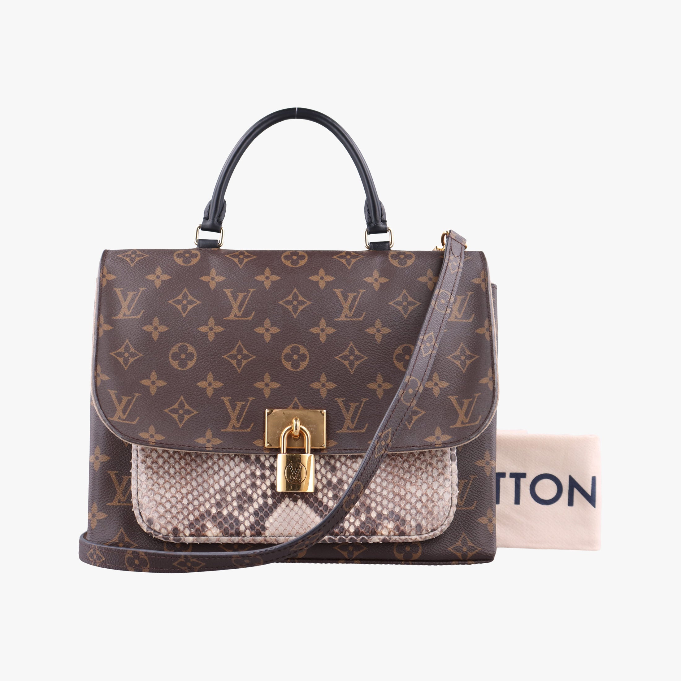 Secondhand Louis Vuitton MARIGNAN brown×Gray×Black Monogram Canvas×calf leather×Snake skin N95750 shoulderbag | stylenewstar