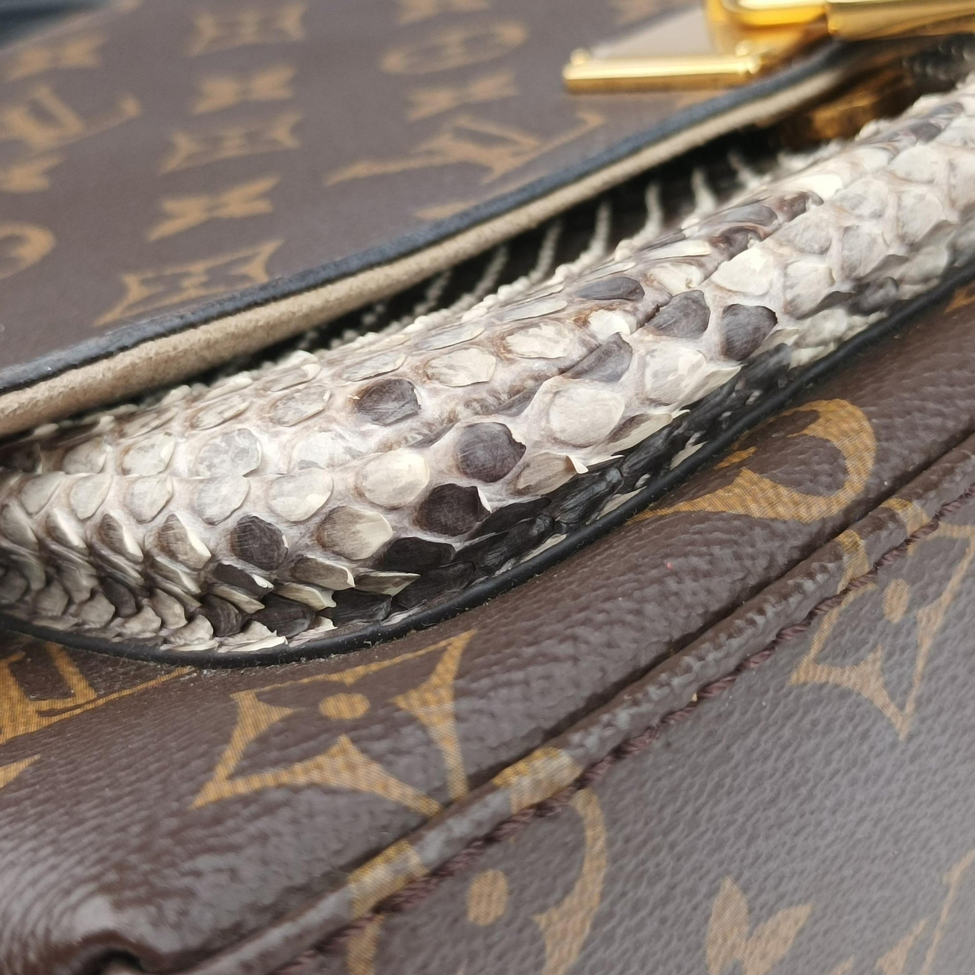 Secondhand Louis Vuitton MARIGNAN brown×Gray×Black Monogram Canvas×calf leather×Snake skin N95750 shoulderbag | stylenewstar