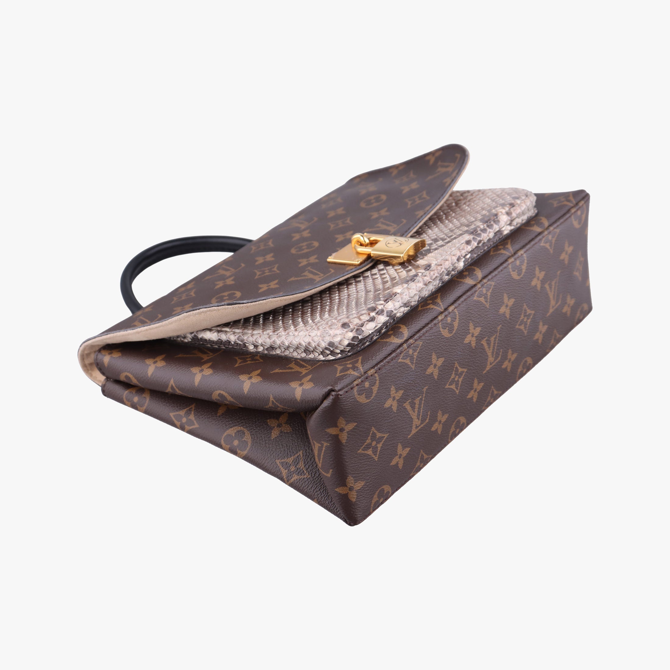 Secondhand Louis Vuitton MARIGNAN brown×Gray×Black Monogram Canvas×calf leather×Snake skin N95750 shoulderbag | stylenewstar