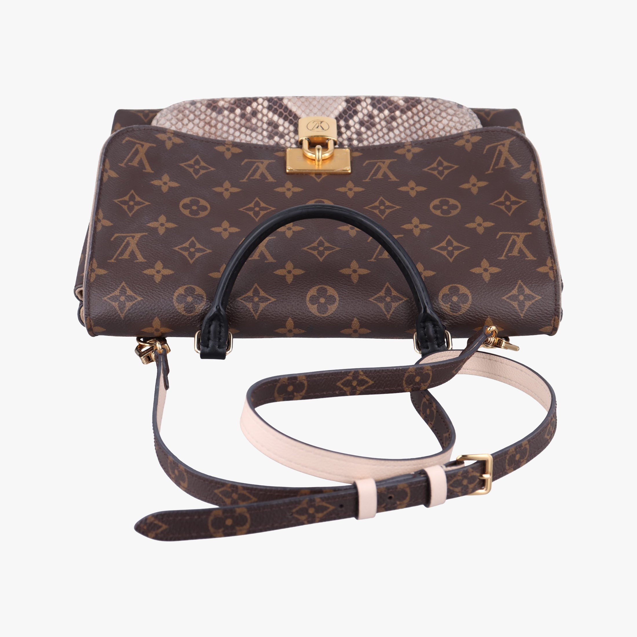 Secondhand Louis Vuitton MARIGNAN brown×Gray×Black Monogram Canvas×calf leather×Snake skin N95750 shoulderbag | stylenewstar