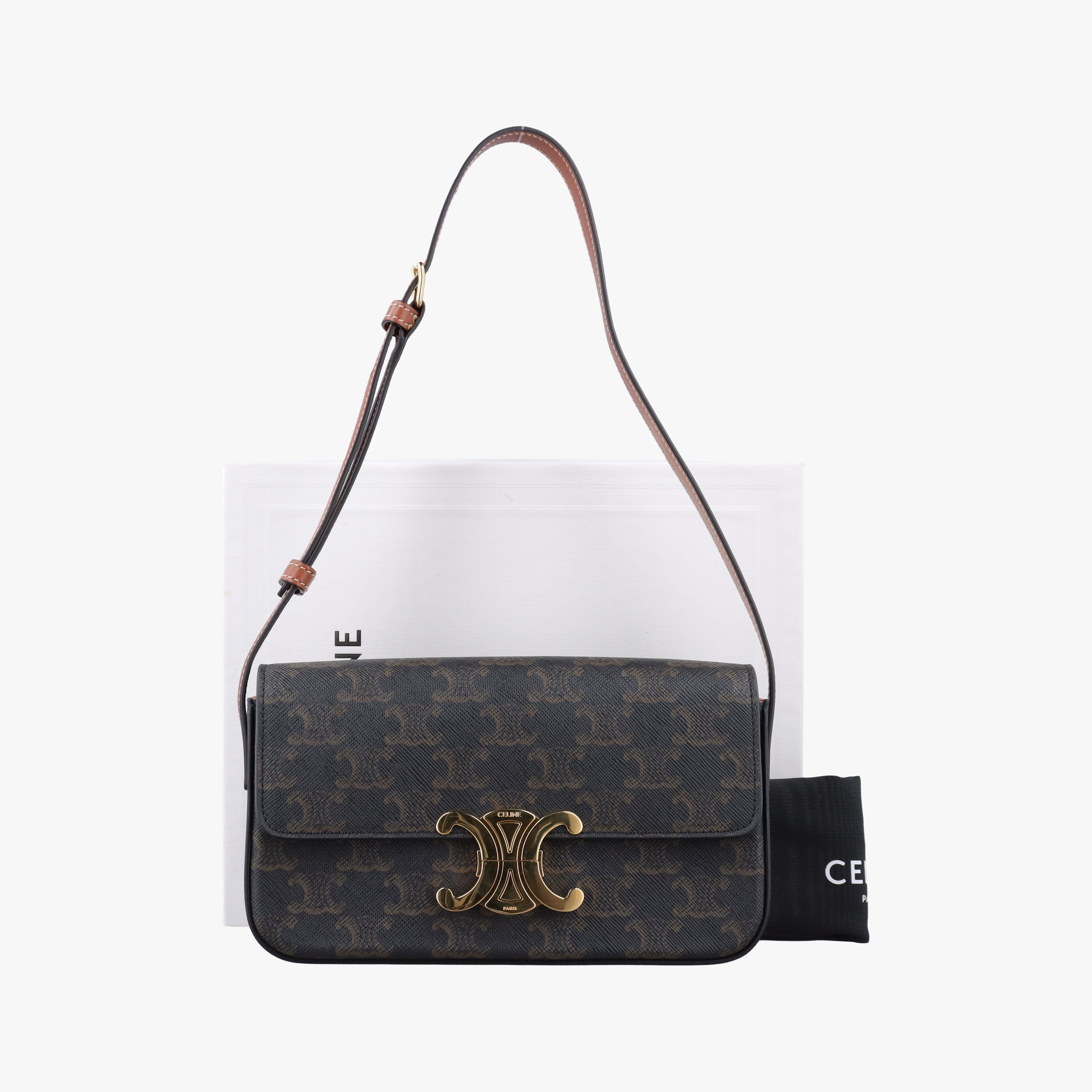 Pre-owned Celine TRIOMPHE Brown PVC coated canvas  shoulderbag | stylenewstar