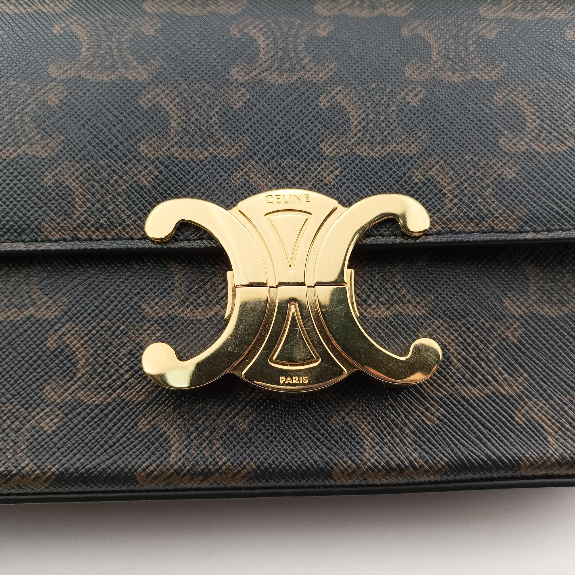 Pre-owned Celine TRIOMPHE Brown PVC coated canvas  shoulderbag | stylenewstar