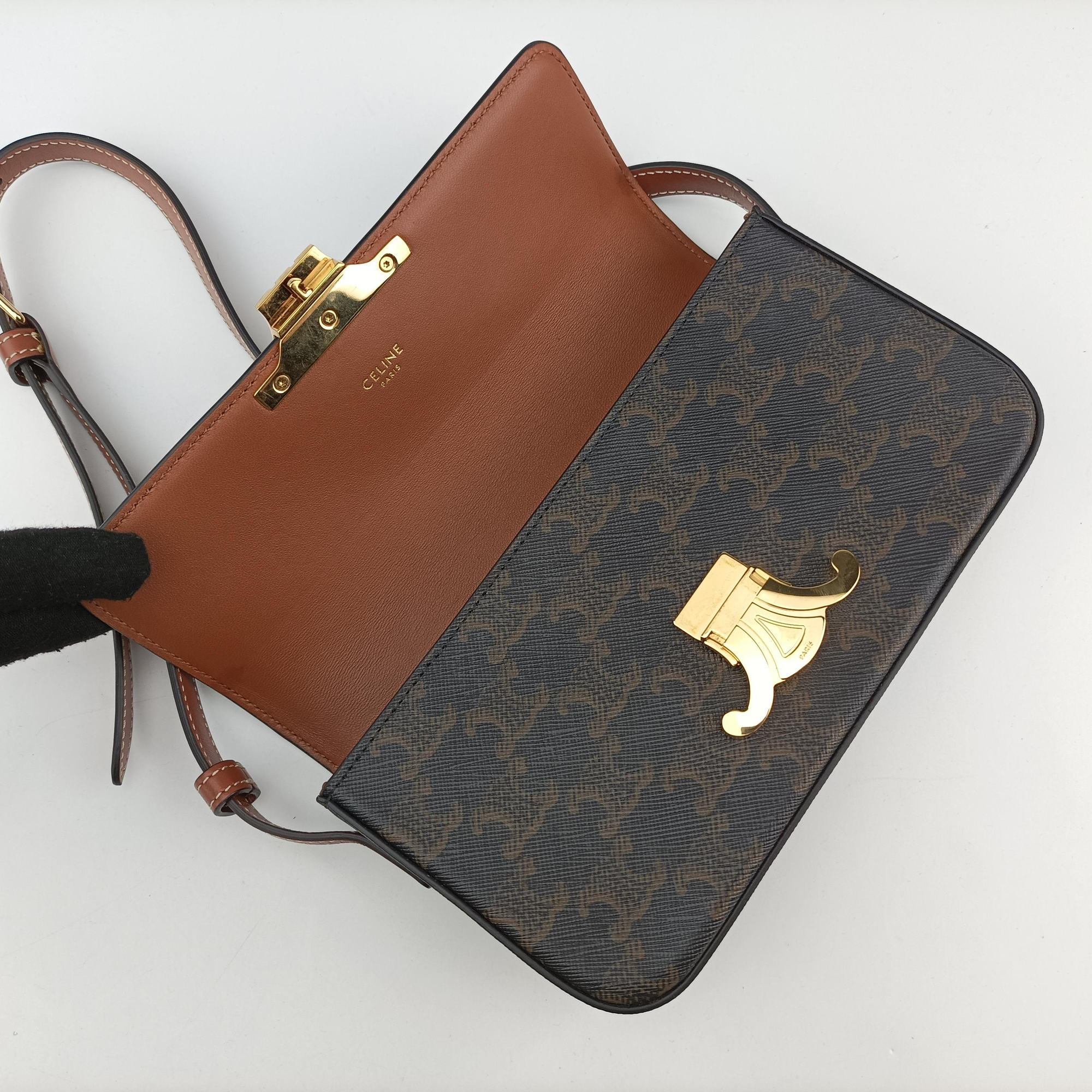 Pre-owned Celine TRIOMPHE Brown PVC coated canvas  shoulderbag | stylenewstar
